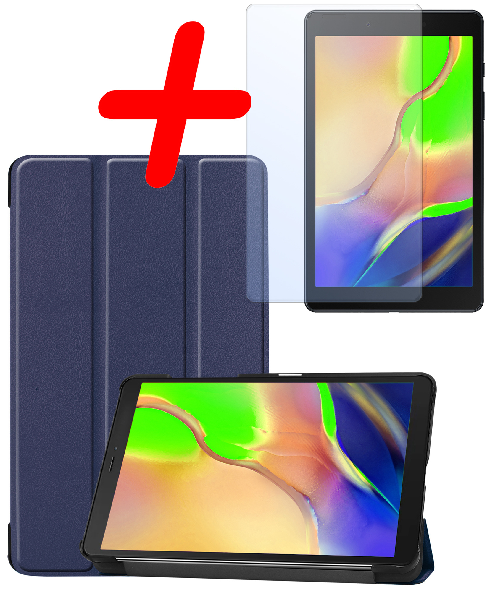 BASEY. Hoesje Geschikt voor Samsung Galaxy Tab A 8.0 (2019) Hoes Case Tablet Hoesje Tri-fold Met Screenprotector - Hoes Geschikt voor Samsung Tab A 8.0 (2019) Hoesje Hard Cover Bookcase Hoes - Donkerblauw