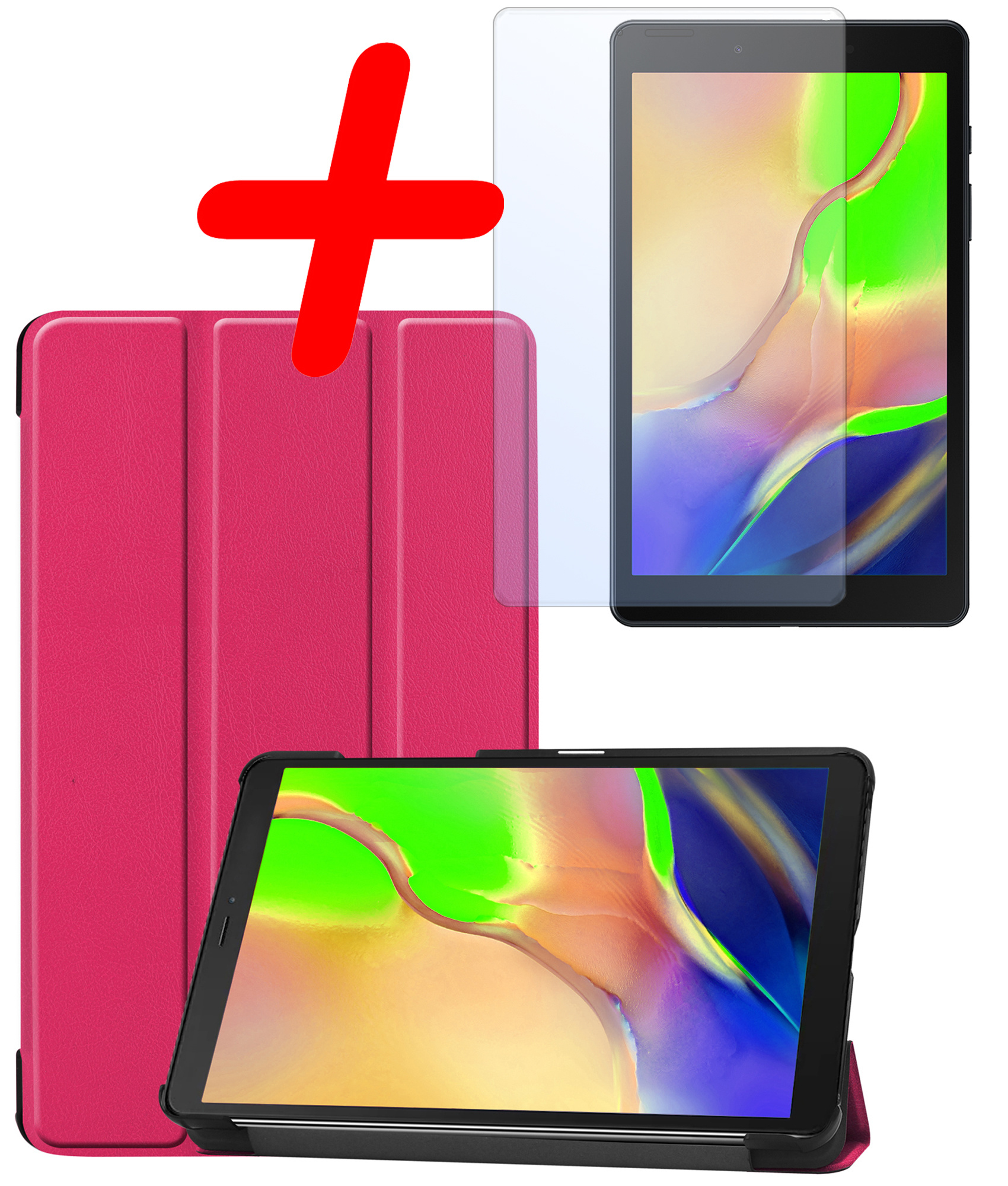 BASEY. Hoesje Geschikt voor Samsung Galaxy Tab A 8.0 (2019) Hoes Case Tablet Hoesje Tri-fold Met Screenprotector - Hoes Geschikt voor Samsung Tab A 8.0 (2019) Hoesje Hard Cover Bookcase Hoes - Donkerroze