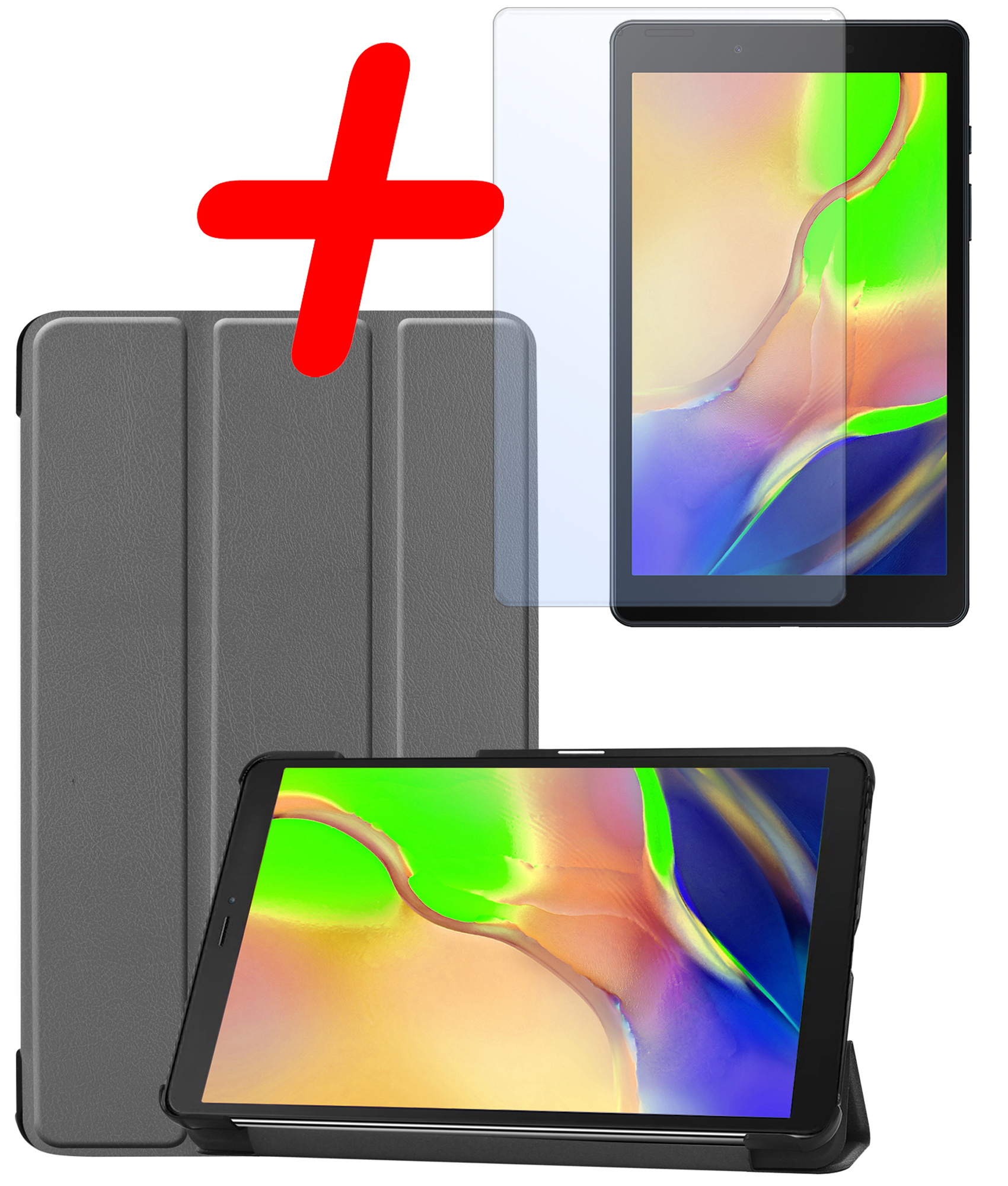BASEY. Hoesje Geschikt voor Samsung Galaxy Tab A 8.0 (2019) Hoes Case Tablet Hoesje Tri-fold Met Screenprotector - Hoes Geschikt voor Samsung Tab A 8.0 (2019) Hoesje Hard Cover Bookcase Hoes - Grijs