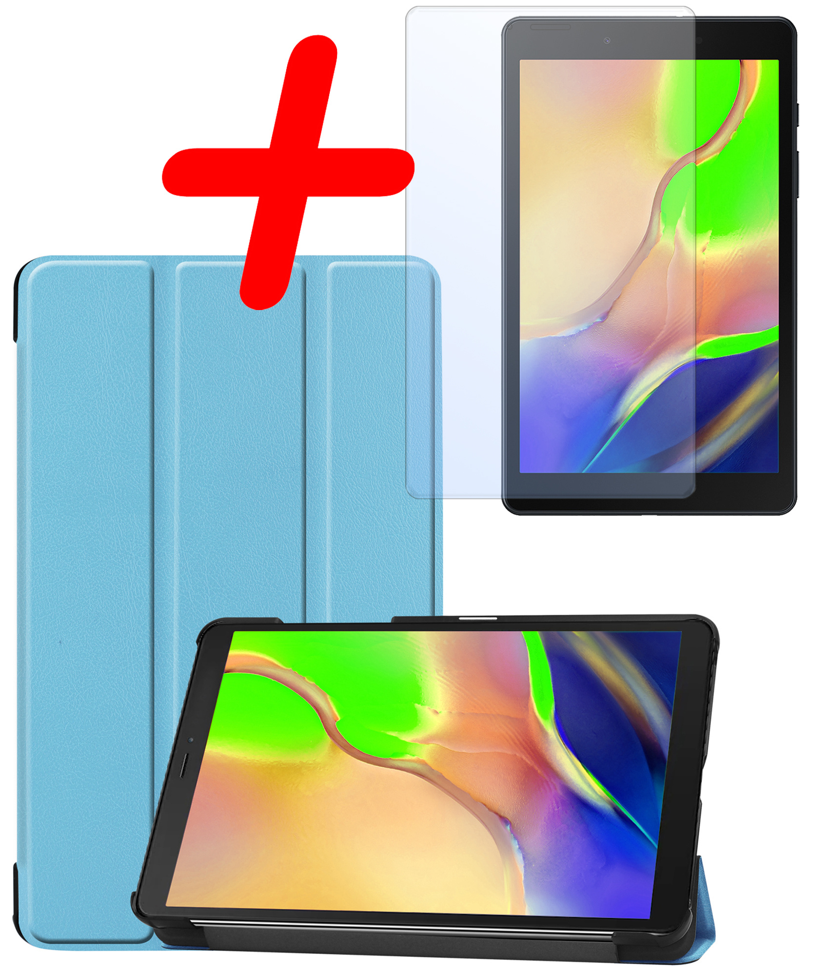 BASEY. Hoesje Geschikt voor Samsung Galaxy Tab A 8.0 (2019) Hoes Case Tablet Hoesje Tri-fold Met Screenprotector - Hoes Geschikt voor Samsung Tab A 8.0 (2019) Hoesje Hard Cover Bookcase Hoes - Lichtblauw