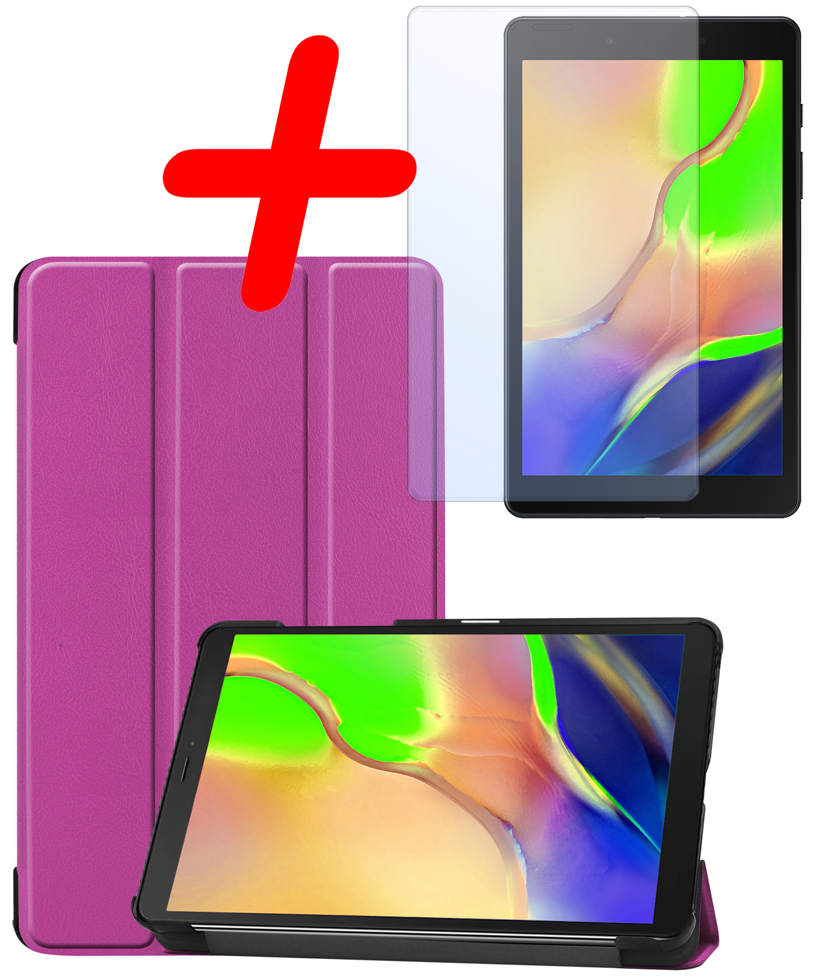 BASEY. Hoesje Geschikt voor Samsung Galaxy Tab A 8.0 (2019) Hoes Case Tablet Hoesje Tri-fold Met Screenprotector - Hoes Geschikt voor Samsung Tab A 8.0 (2019) Hoesje Hard Cover Bookcase Hoes - Paars