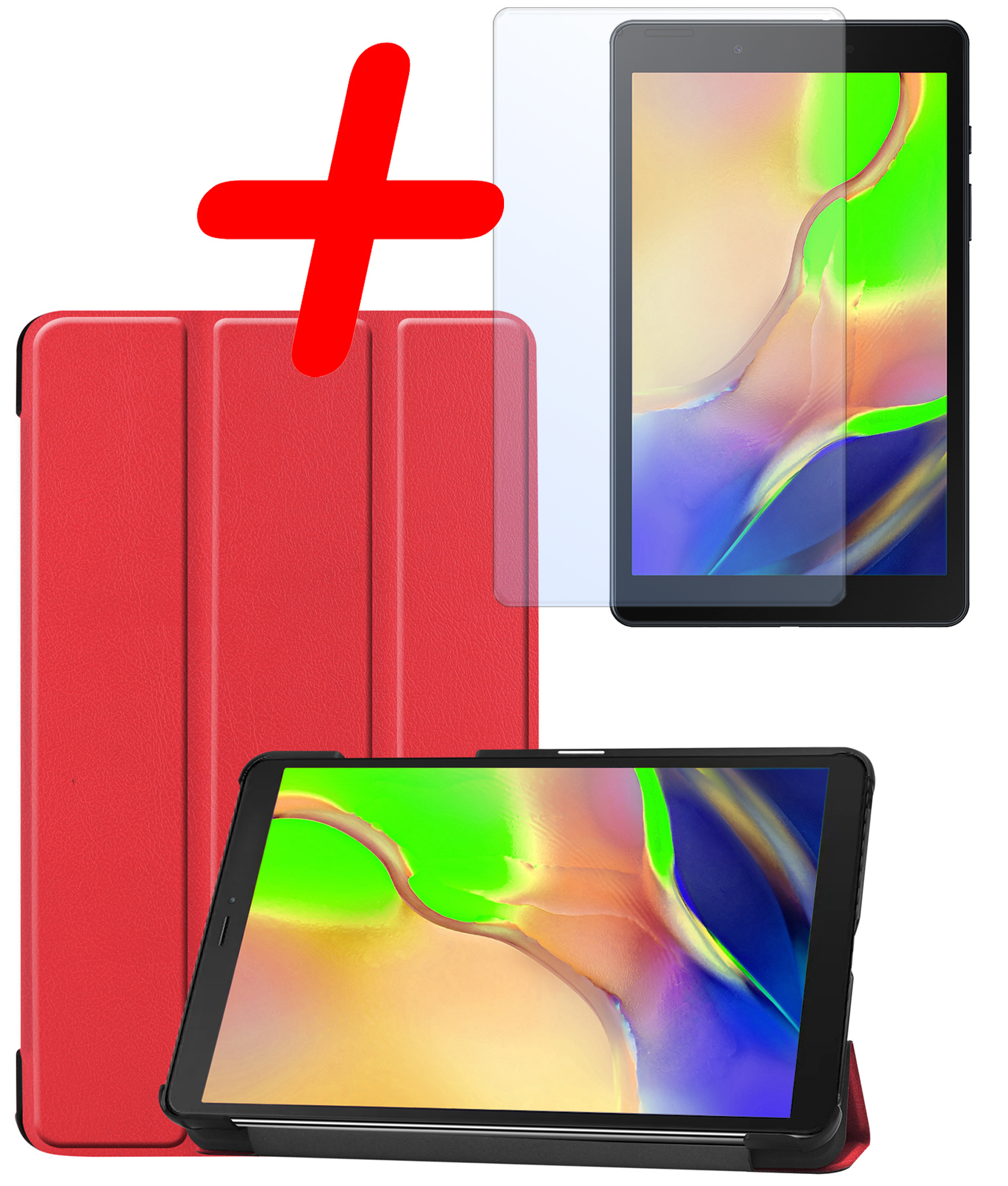 BASEY. Samsung Galaxy Tab A 8.0 2019 Hoes Book Case Luxe Hoesje Met Screenprotector - Samsung Galaxy Tab A 8.0 (2019) Hoesje Book Case Hoes - Rood