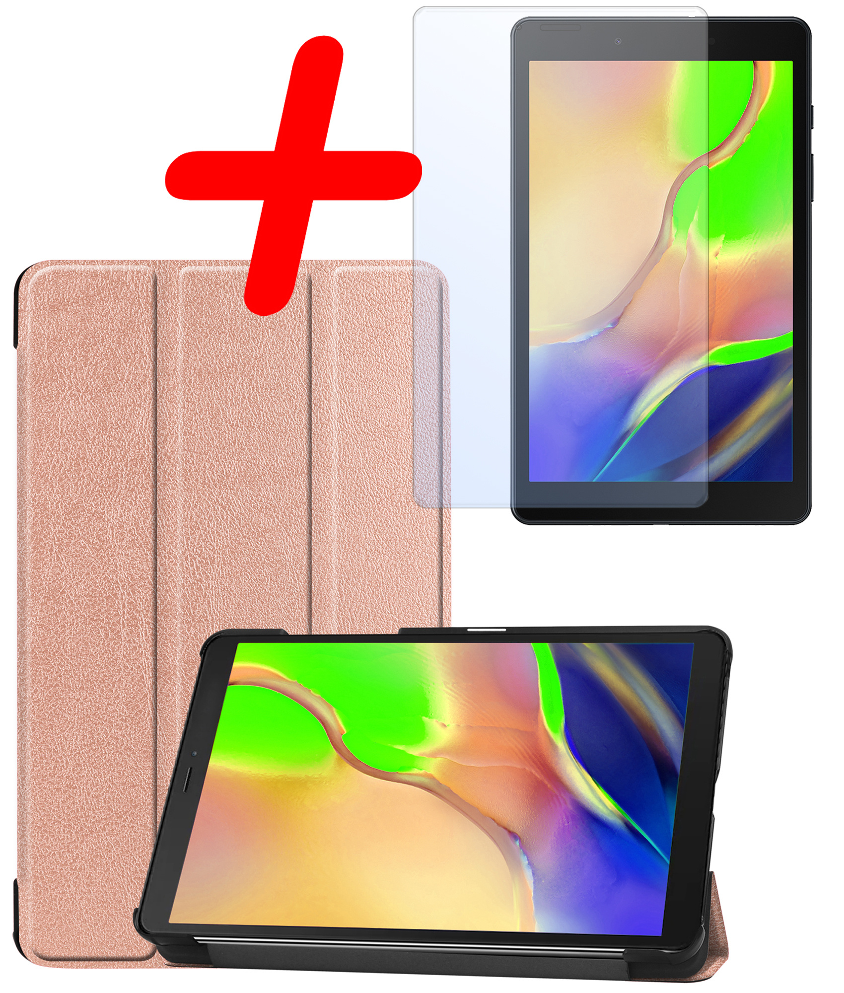 BASEY. Samsung Galaxy Tab A 8.0 2019 Hoes Book Case Luxe Hoesje Met Screenprotector - Samsung Galaxy Tab A 8.0 (2019) Hoesje Book Case Hoes - Rosé Goud