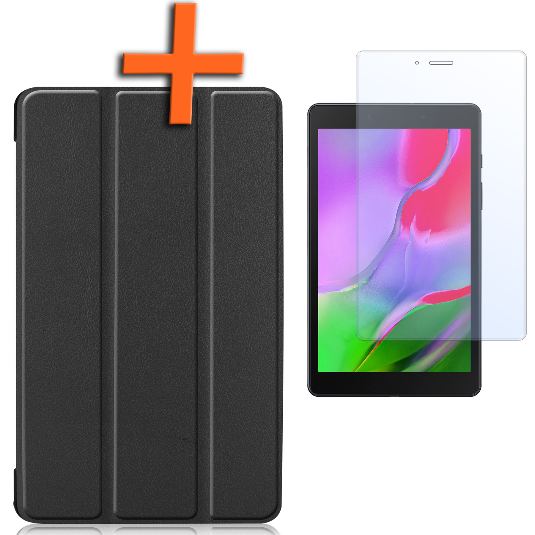 Nomfy Hoes Geschikt voor Samsung Galaxy Tab A 8.0 (2019) Hoes Tri-fold Tablet Hoesje Case Met Screenprotector - Hoesje Geschikt voor Samsung Tab A 8.0 (2019) Hoesje Hardcover Bookcase - Zwart