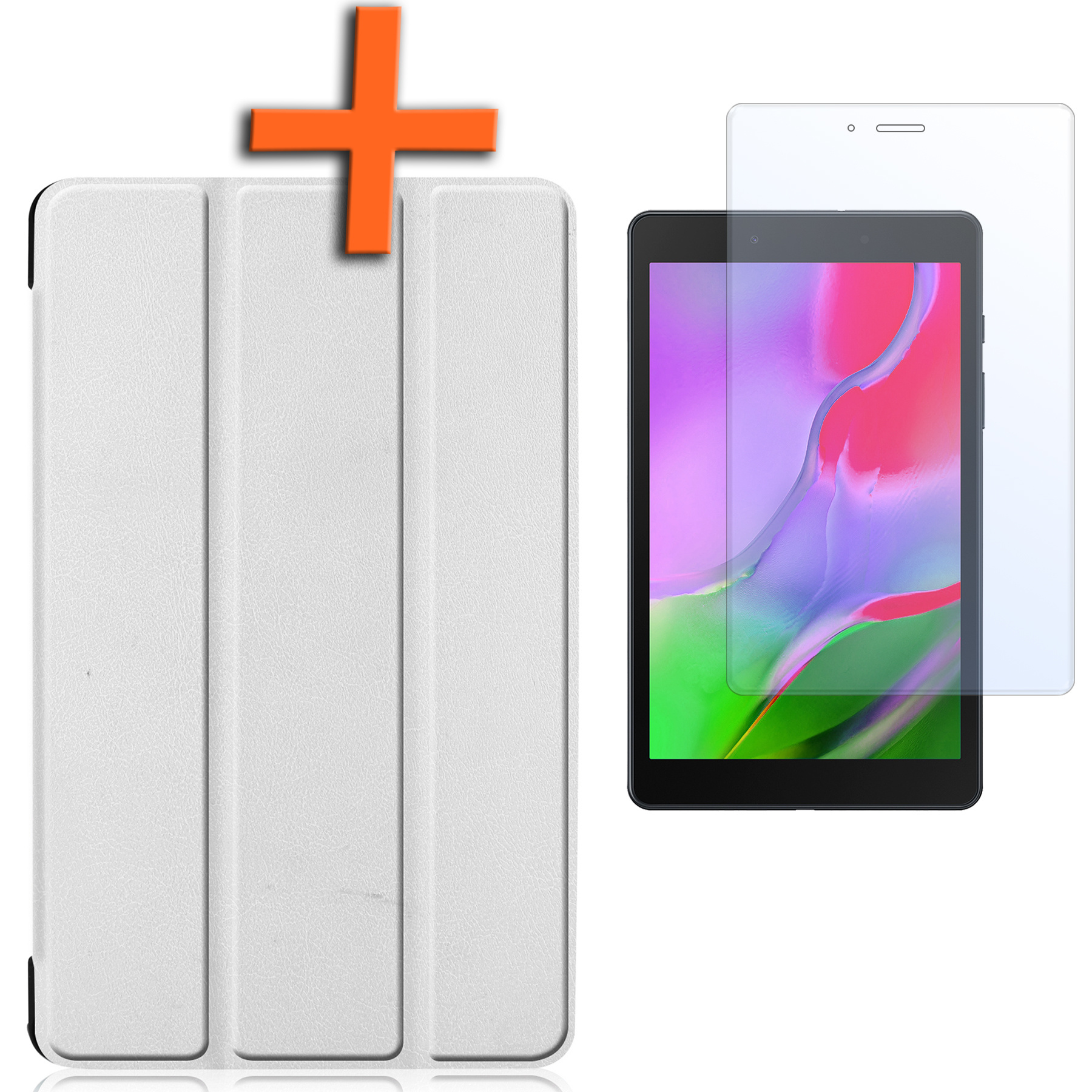 Nomfy Hoes Geschikt voor Samsung Galaxy Tab A 8.0 (2019) Hoes Tri-fold Tablet Hoesje Case Met Screenprotector - Hoesje Geschikt voor Samsung Tab A 8.0 (2019) Hoesje Hardcover Bookcase - Wit
