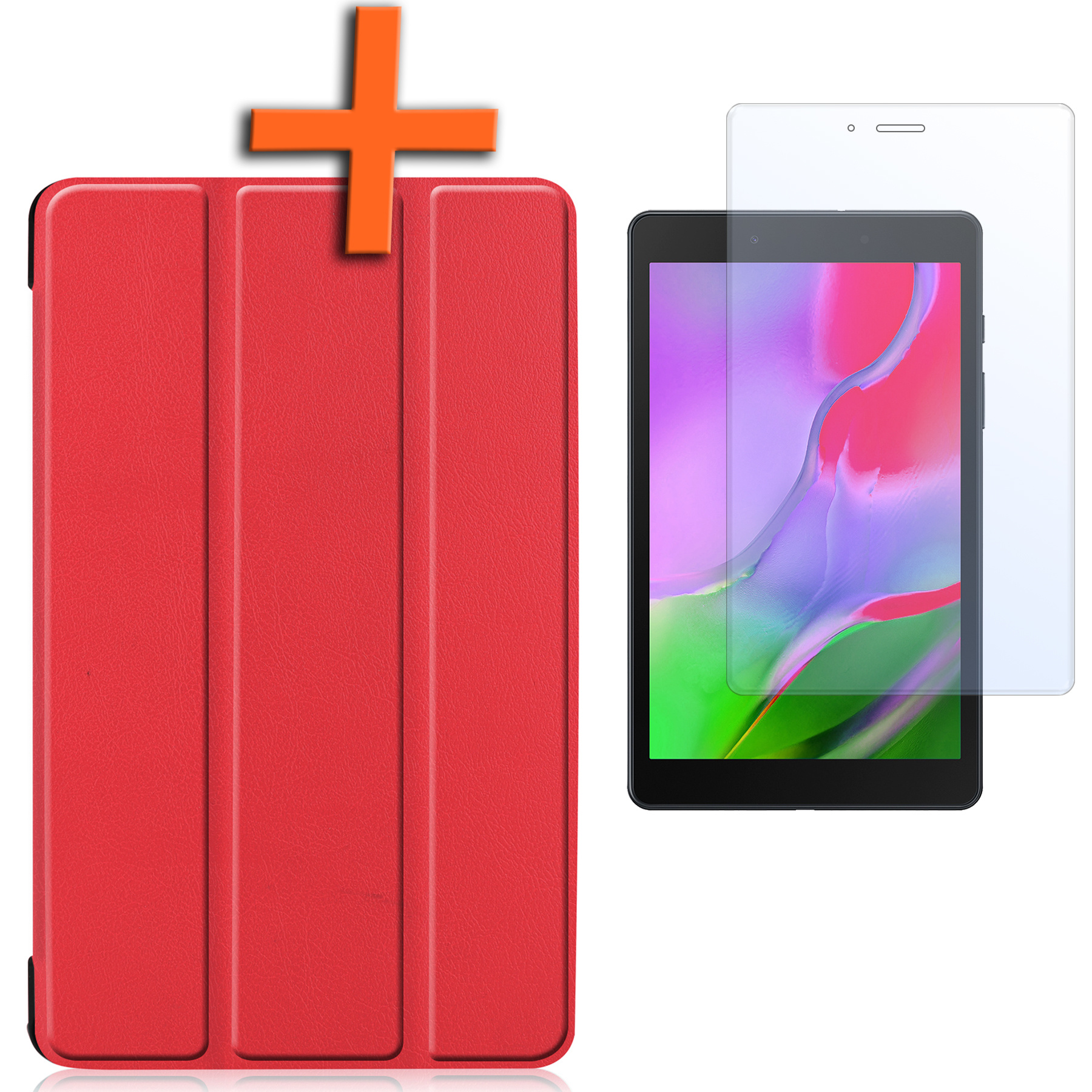 Nomfy Hoes Geschikt voor Samsung Galaxy Tab A 8.0 (2019) Hoes Tri-fold Tablet Hoesje Case Met Screenprotector - Hoesje Geschikt voor Samsung Tab A 8.0 (2019) Hoesje Hardcover Bookcase - Rood