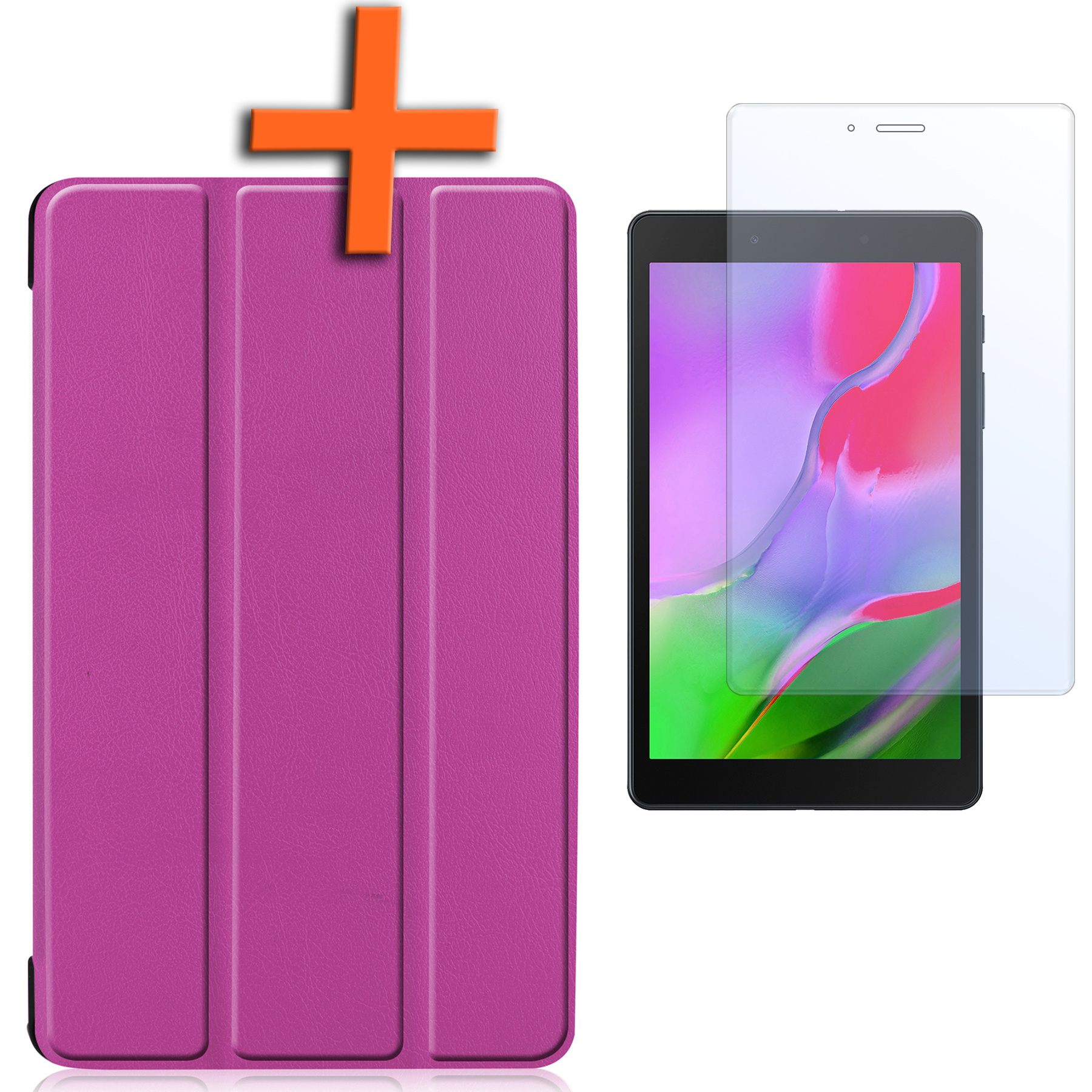 Nomfy Hoes Geschikt voor Samsung Galaxy Tab A 8.0 (2019) Hoes Tri-fold Tablet Hoesje Case Met Screenprotector - Hoesje Geschikt voor Samsung Tab A 8.0 (2019) Hoesje Hardcover Bookcase - Paars