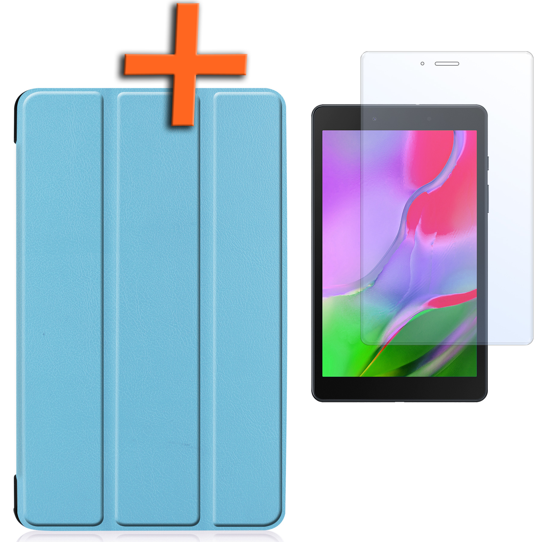 Nomfy Hoes Geschikt voor Samsung Galaxy Tab A 8.0 (2019) Hoes Tri-fold Tablet Hoesje Case Met Screenprotector - Hoesje Geschikt voor Samsung Tab A 8.0 (2019) Hoesje Hardcover Bookcase - Lichtblauw