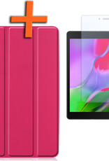 Nomfy Hoes Geschikt voor Samsung Galaxy Tab A 8.0 (2019) Hoes Tri-fold Tablet Hoesje Case Met Screenprotector - Hoesje Geschikt voor Samsung Tab A 8.0 (2019) Hoesje Hardcover Bookcase - Donkerroze