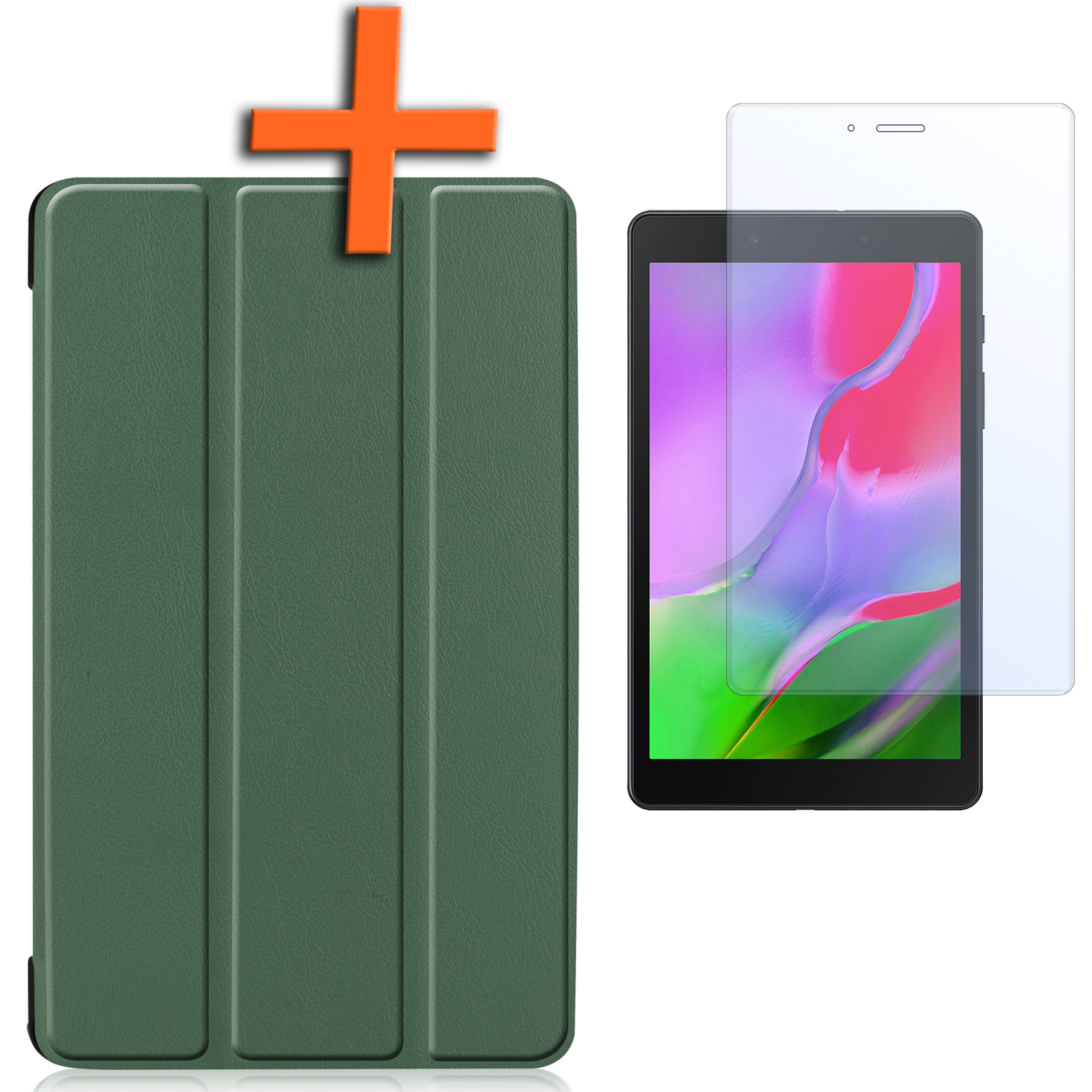 Nomfy Hoes Geschikt voor Samsung Galaxy Tab A 8.0 (2019) Hoes Tri-fold Tablet Hoesje Case Met Screenprotector - Hoesje Geschikt voor Samsung Tab A 8.0 (2019) Hoesje Hardcover Bookcase - Donkergroen