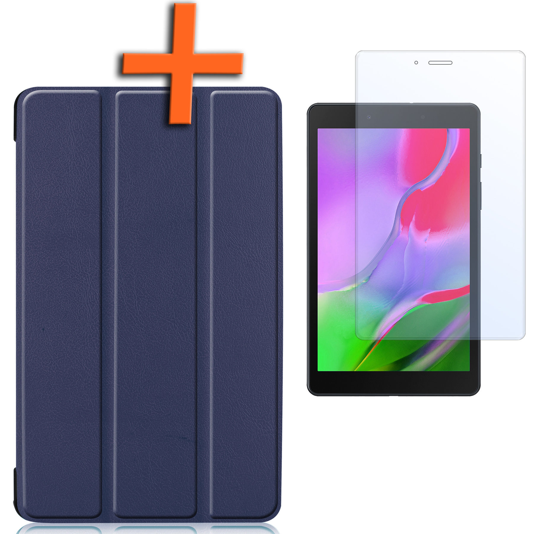 Nomfy Hoes Geschikt voor Samsung Galaxy Tab A 8.0 (2019) Hoes Tri-fold Tablet Hoesje Case Met Screenprotector - Hoesje Geschikt voor Samsung Tab A 8.0 (2019) Hoesje Hardcover Bookcase - Donkerblauw
