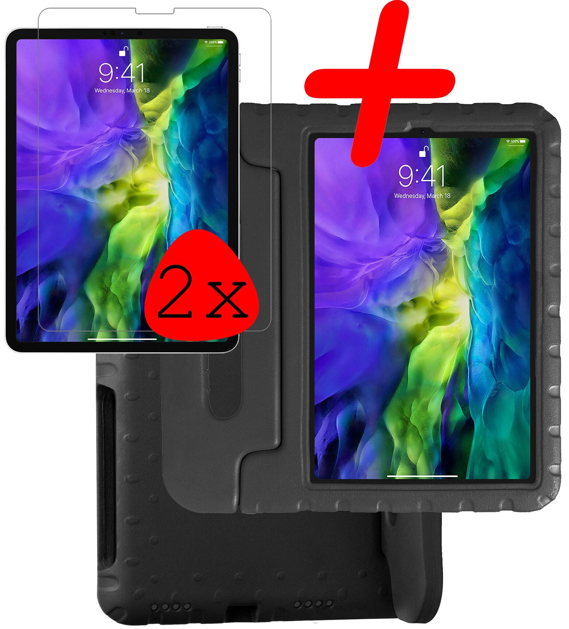 BASEY. BASEY. iPad Pro 11 inch (2020) Kinderhoes Met 2x Screenprotector - Zwart