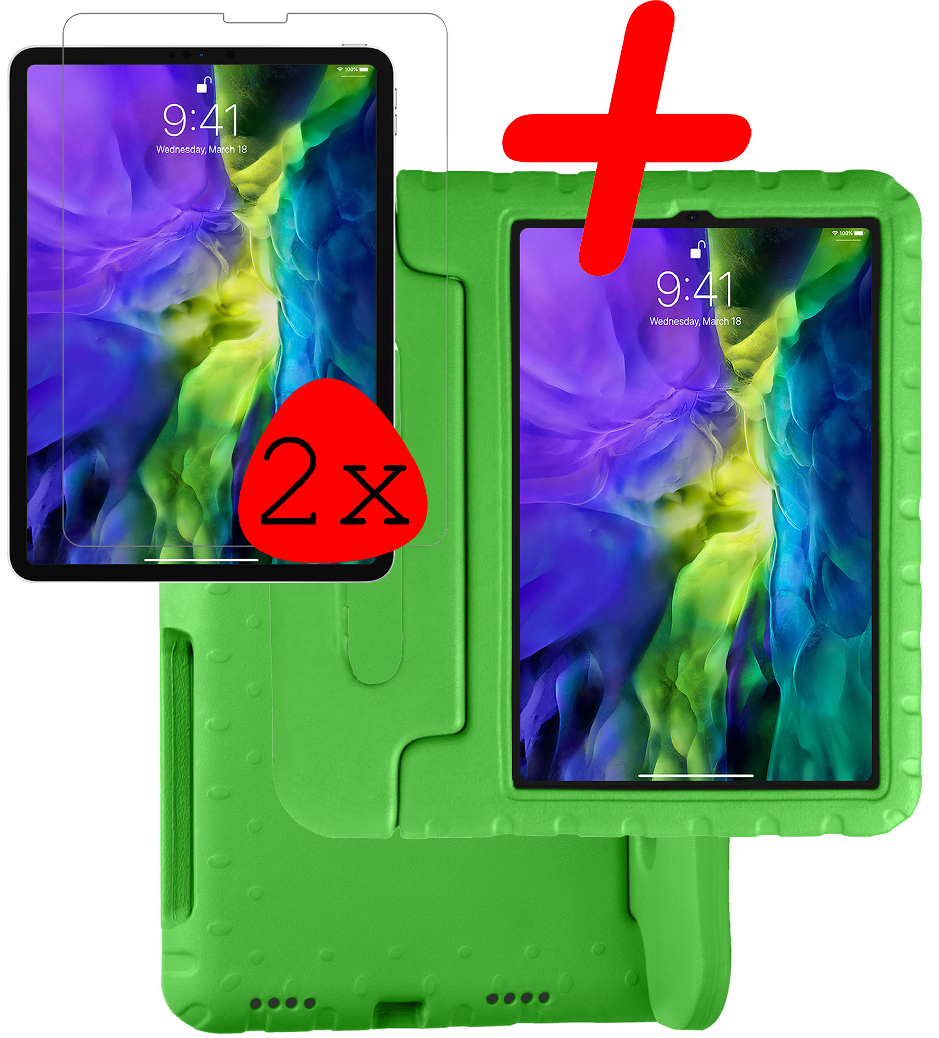 BASEY. BASEY. iPad Pro 11 inch (2021) Kinderhoes Met 2x Screenprotector - Groen