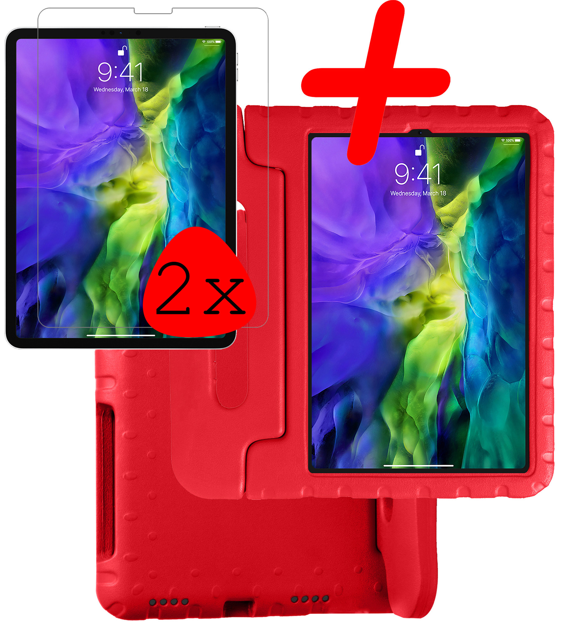 BASEY. BASEY. iPad Pro 11 inch (2021) Kinderhoes Met 2x Screenprotector - Rood