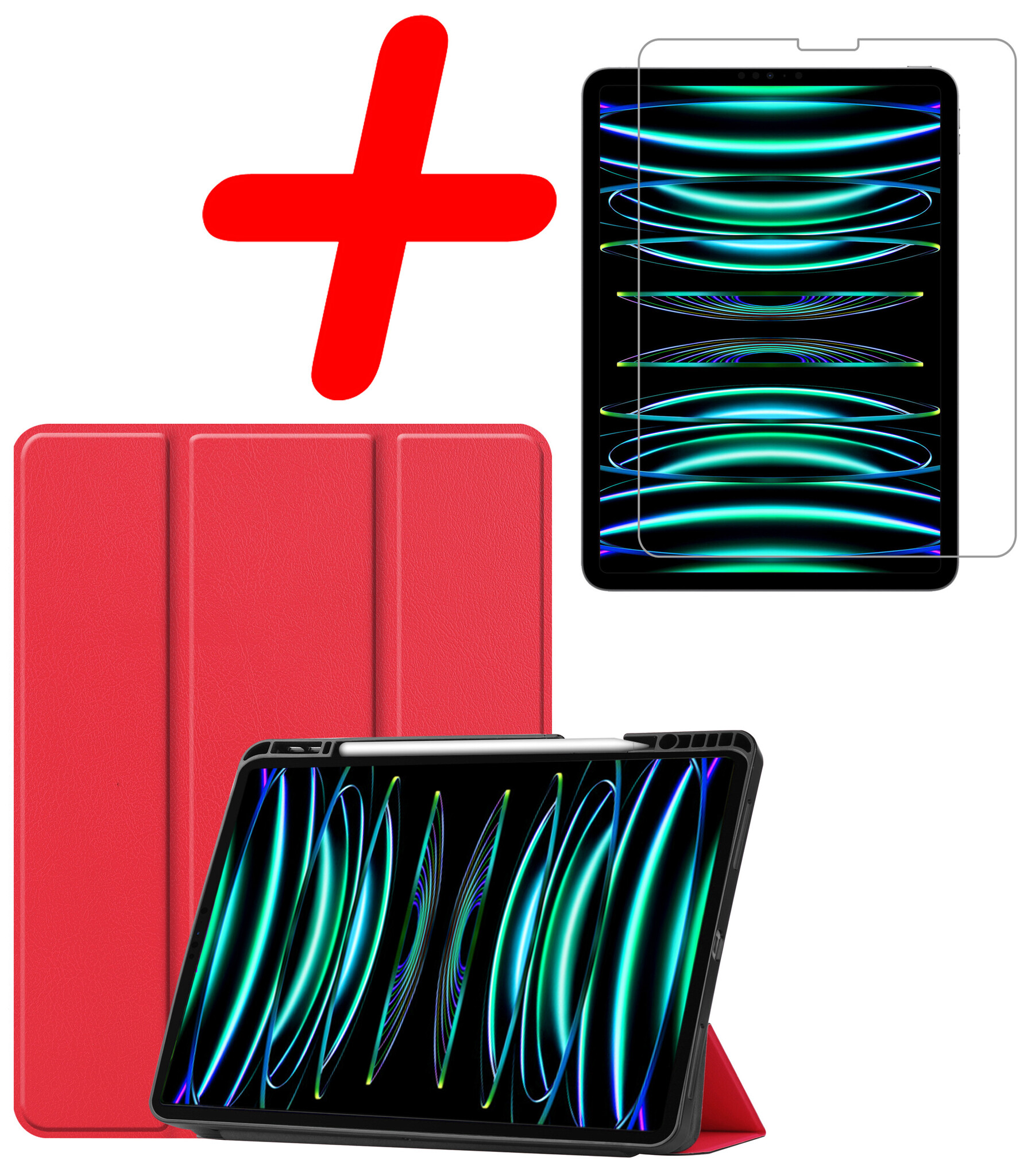 BASEY. BASEY. iPad Pro 12.9 inch (2022) Hoesje Met Apple Pencilhouder Met Screenprotector - Rood