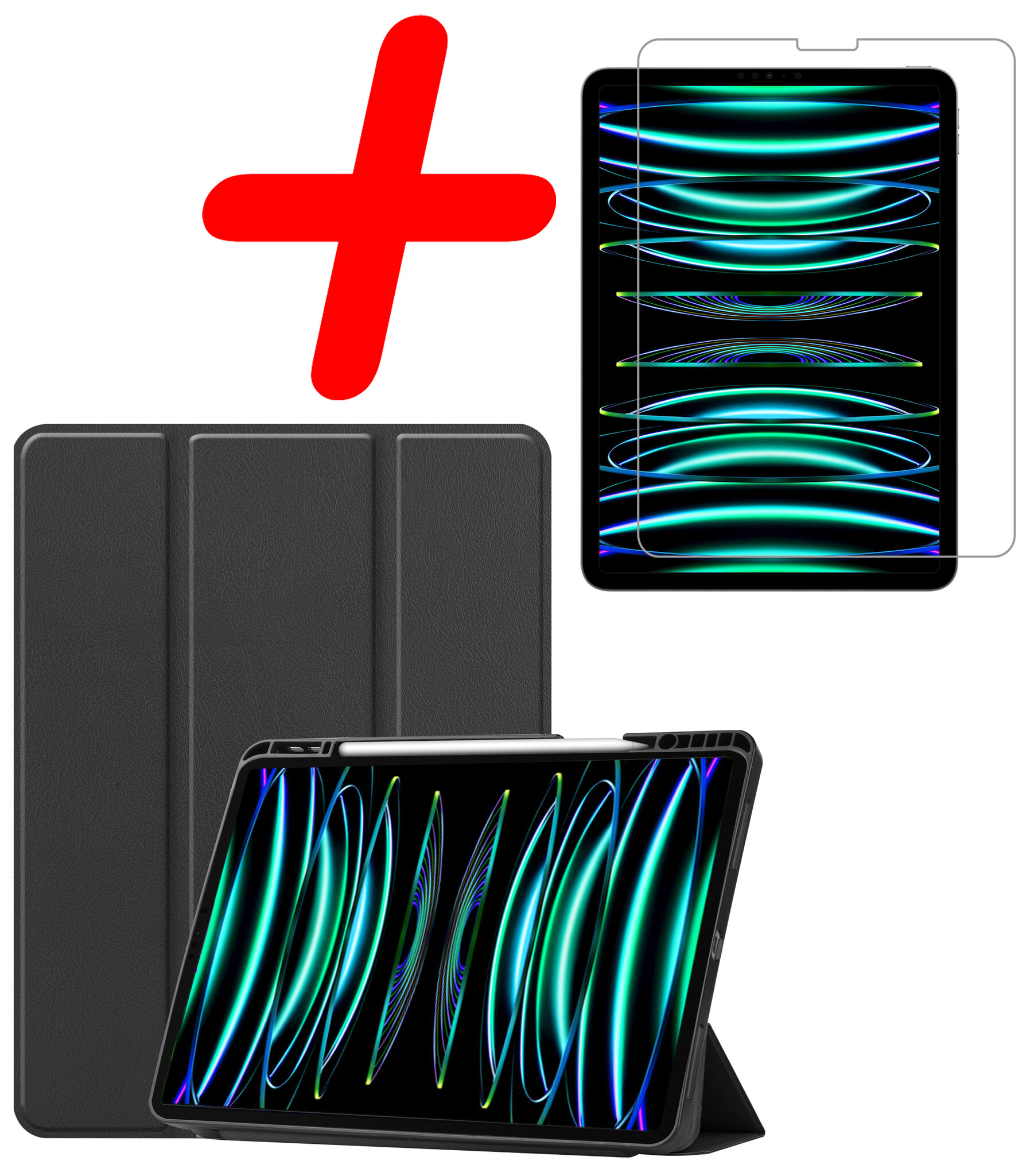 BASEY. BASEY. iPad Pro 12.9 inch (2022) Hoesje Met Apple Pencilhouder Met Screenprotector - Zwart