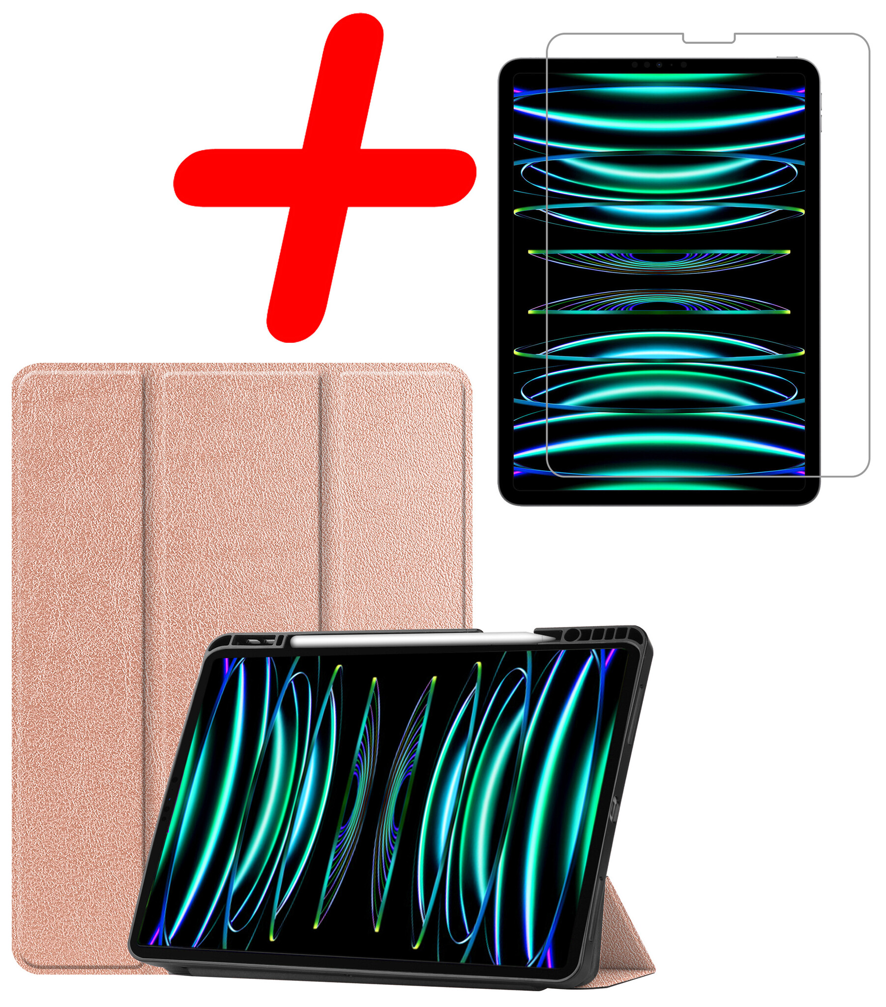 BASEY. BASEY. iPad Pro 12.9 inch (2022) Hoesje Met Apple Pencilhouder Met Screenprotector - Rose Goud