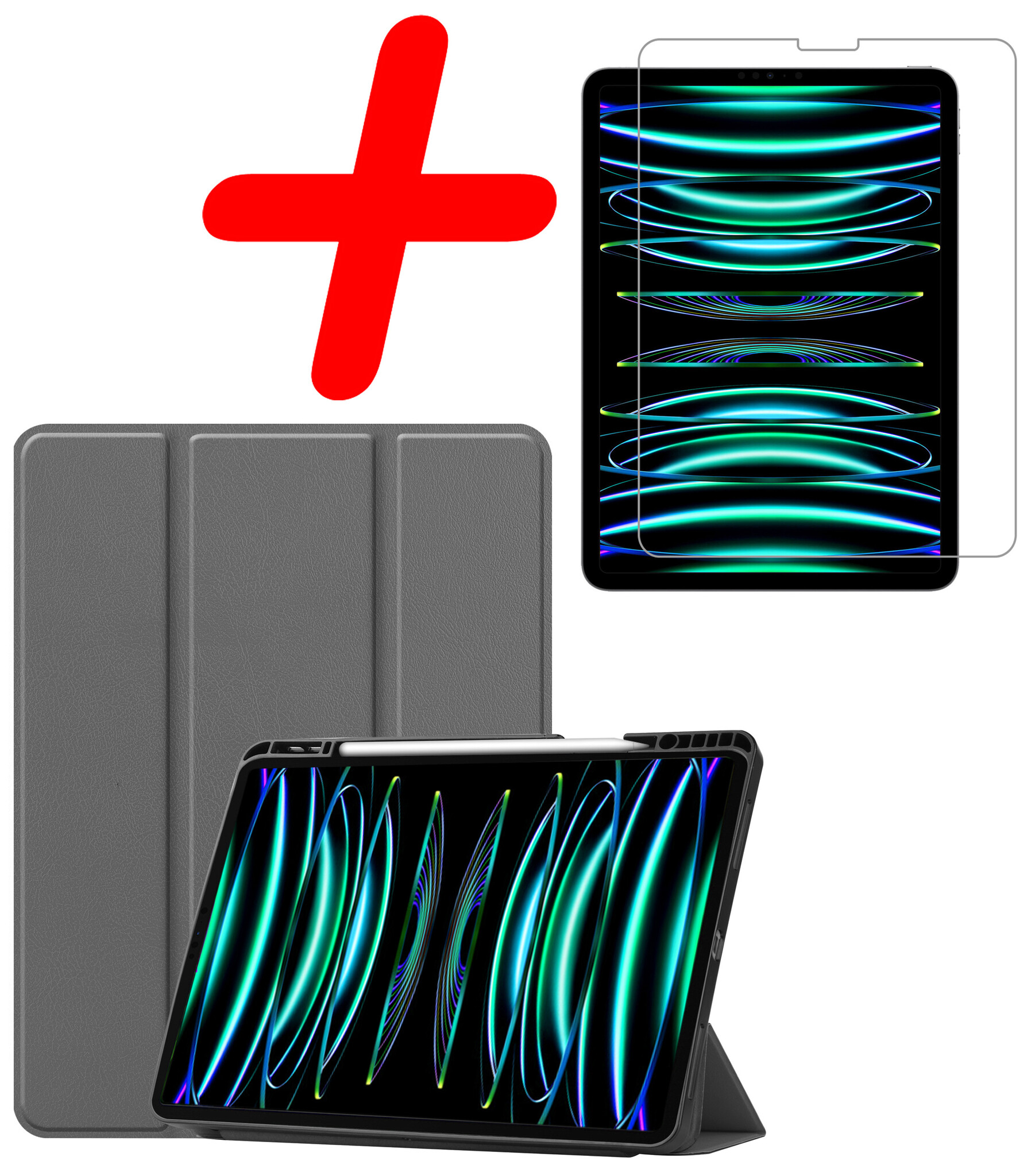 BASEY. BASEY. iPad Pro 12.9 inch (2022) Hoesje Met Apple Pencilhouder Met Screenprotector - Grijs