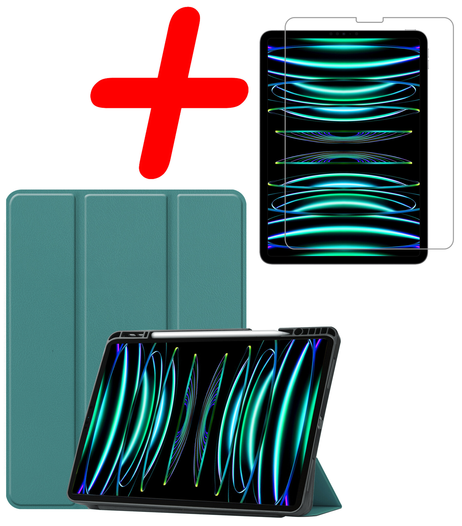 BASEY. BASEY. iPad Pro 12.9 inch (2022) Hoesje Met Apple Pencilhouder Met Screenprotector - Donkergroen