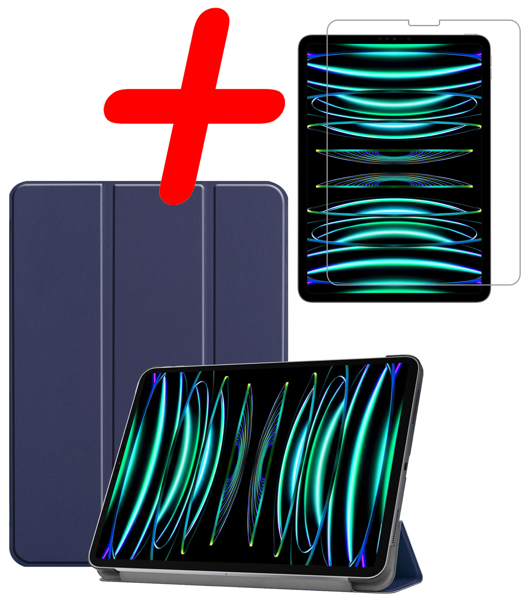 BASEY. BASEY. iPad Pro 12.9 inch (2022) Hoesje Met Screenprotector - Donkerblauw