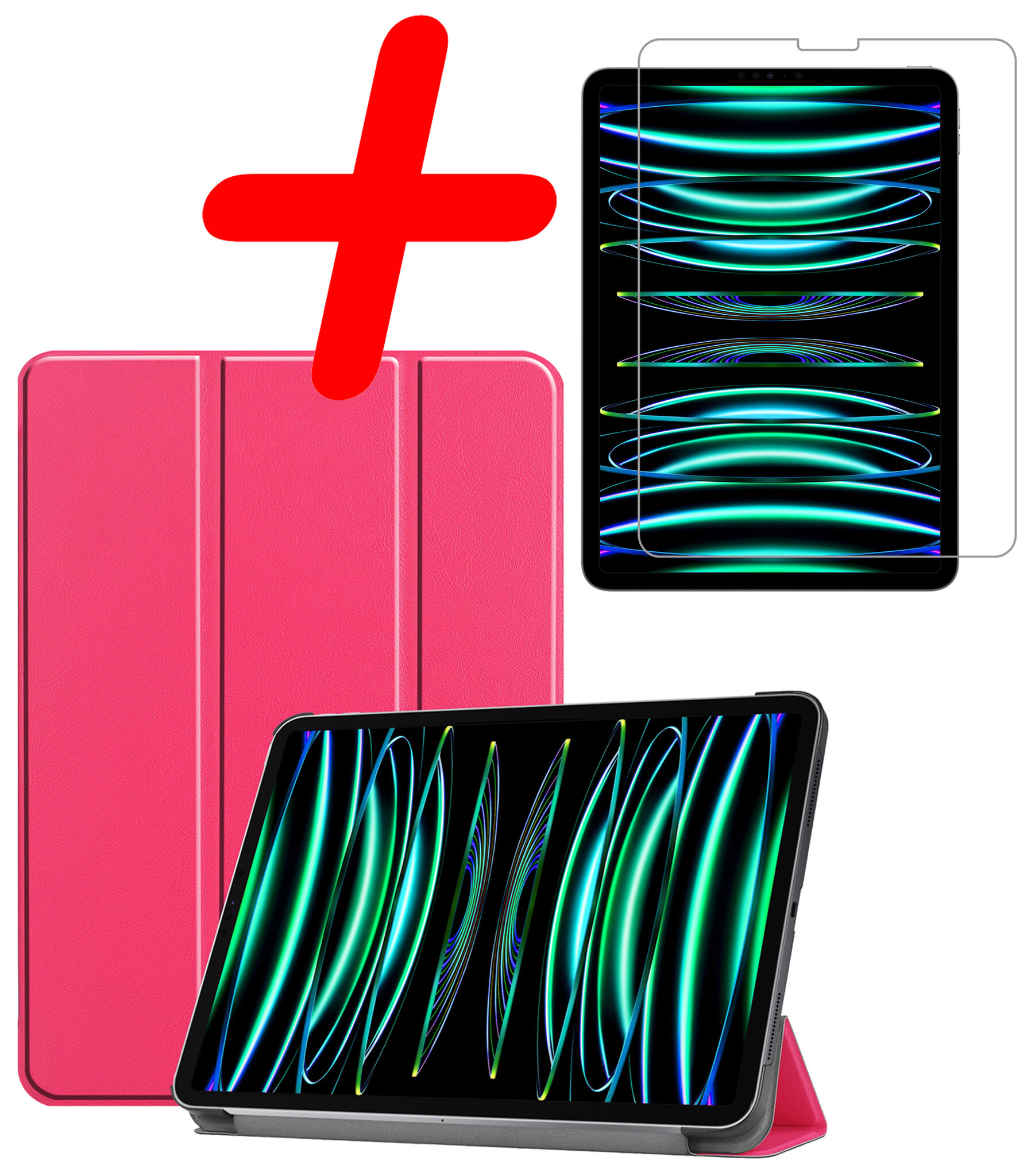 BASEY. BASEY. iPad Pro 11 inch (2022) Hoesje Met Screenprotector - Donkerroze