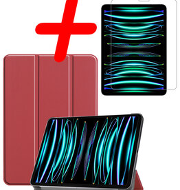 BASEY. BASEY. iPad Pro 11 inch (2022) Hoesje Met Screenprotector - Donkerrood