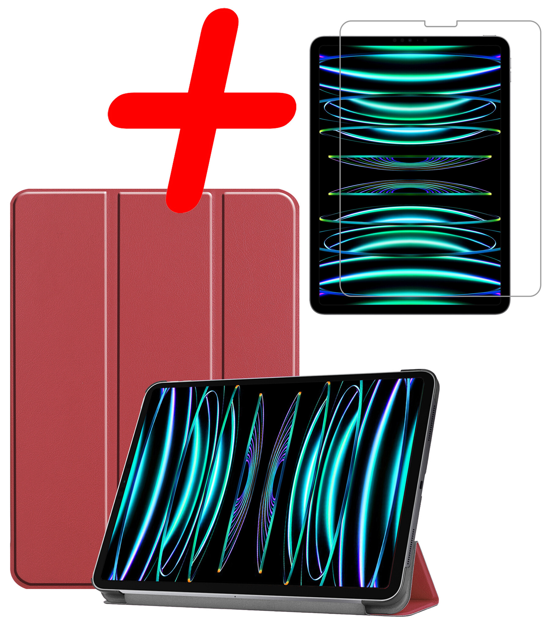 BASEY. BASEY. iPad Pro 11 inch (2022) Hoesje Met Screenprotector - Donkerrood