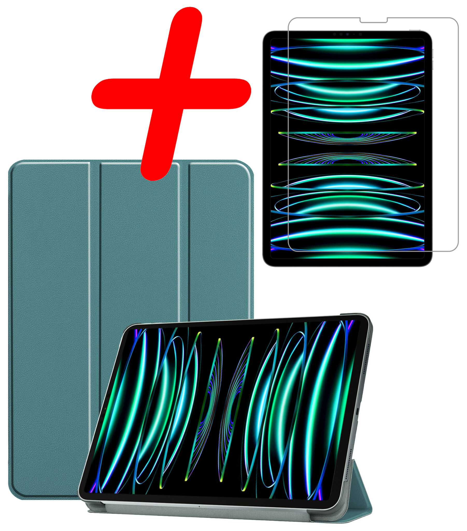 BASEY. BASEY. iPad Pro 11 inch (2022) Hoesje Met Screenprotector - Donkergroen