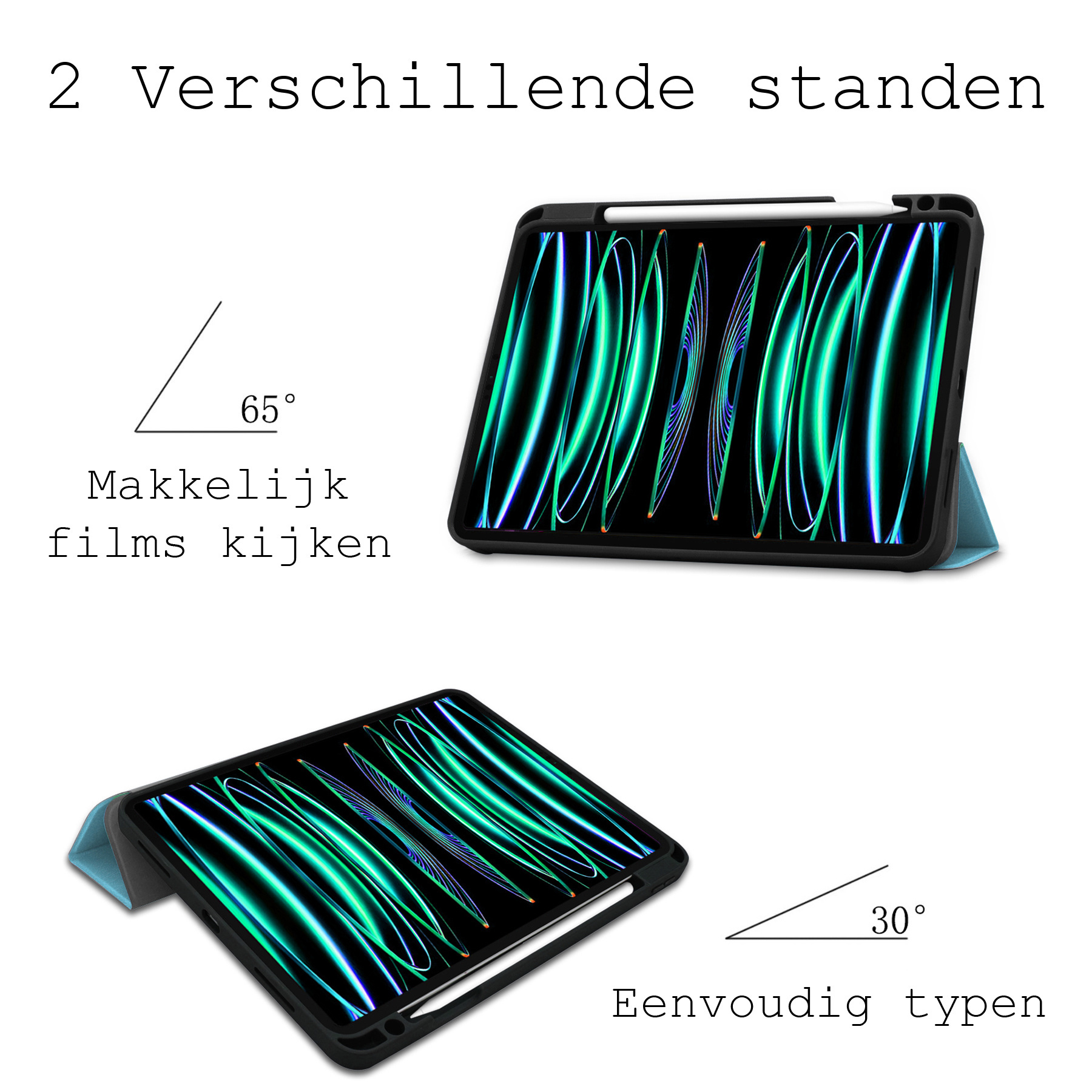 BASEY. BASEY. iPad Pro 11 inch (2022) Hoesje Met Apple Pencilhouder En Screenprotector - Lichtblauw
