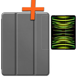 Nomfy Nomfy iPad Pro 12.9 inch (2022) Hoesje Met Apple Pencilhouder Met Screenprotector - Grijs