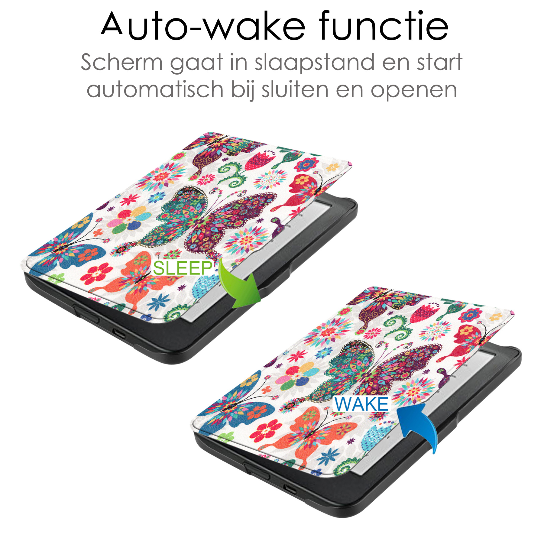 NoXx Hoes Geschikt voor Kobo Clara HD Hoesje Bookcase Cover Book Case Hoes Sleepcover - Vlinders