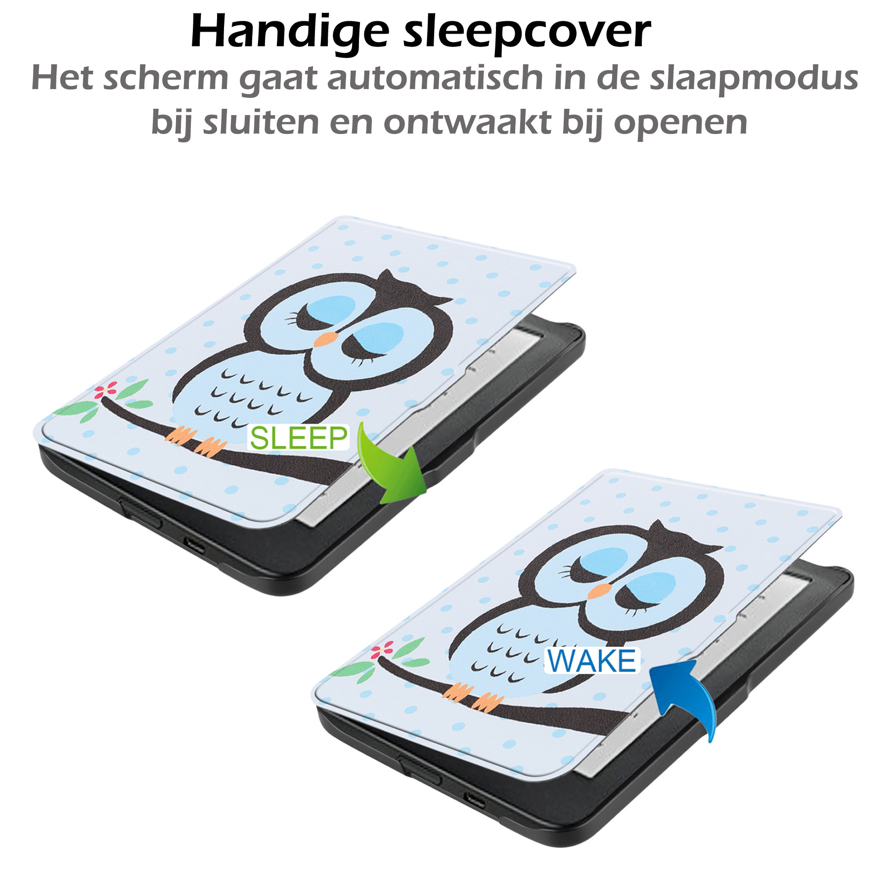 Nomfy Hoesje Geschikt voor Kobo Clara HD Hoes Book Case - Hoes Geschikt voor Kobo Clara HD Hoesje Book Cover - Uil