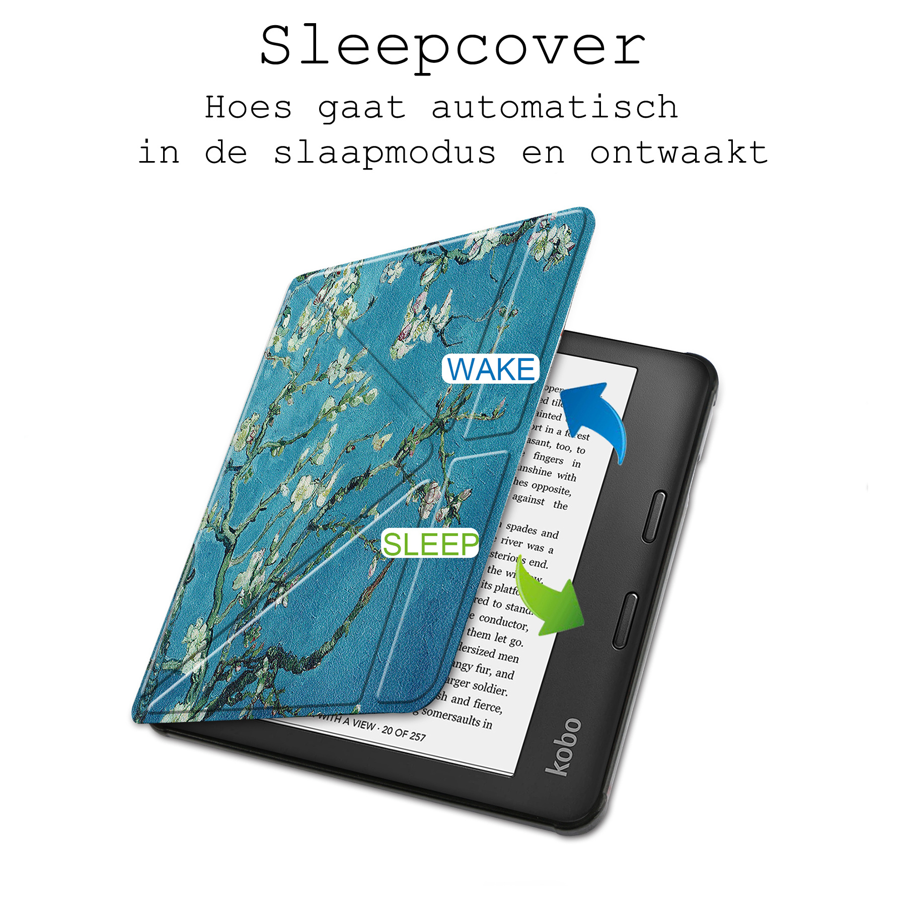 BASEY. Hoes Geschikt voor Kobo Libra 2 Hoesje Bookcase Cover Hoes - Hoesje Geschikt voor Kobo Libra 2 Hoes Cover Case - Bloesem