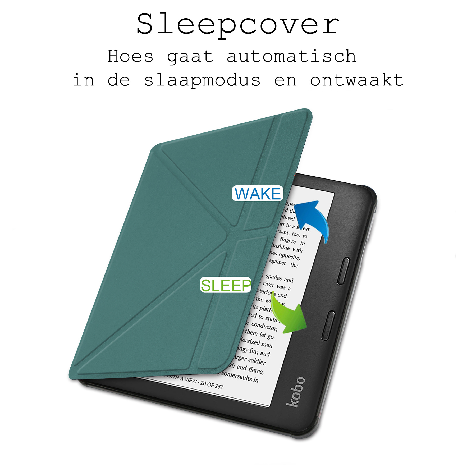 BASEY. Hoes Geschikt voor Kobo Libra 2 Hoesje Bookcase Cover Hoes - Hoesje Geschikt voor Kobo Libra 2 Hoes Cover Case - Donkergroen