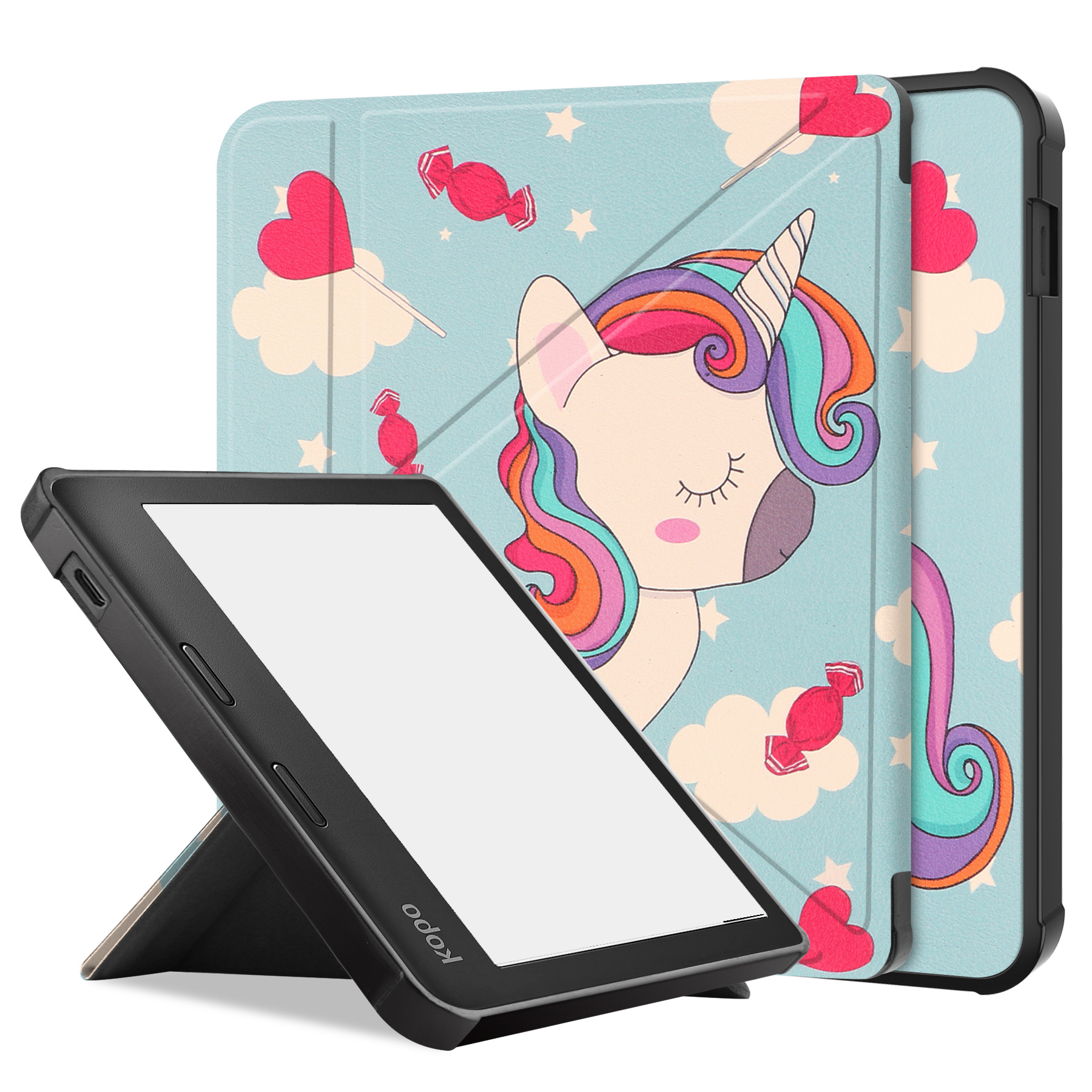 BASEY. Hoes Geschikt voor Kobo Libra 2 Hoesje Bookcase Cover Hoes - Hoesje Geschikt voor Kobo Libra 2 Hoes Cover Case - Eenhoorn