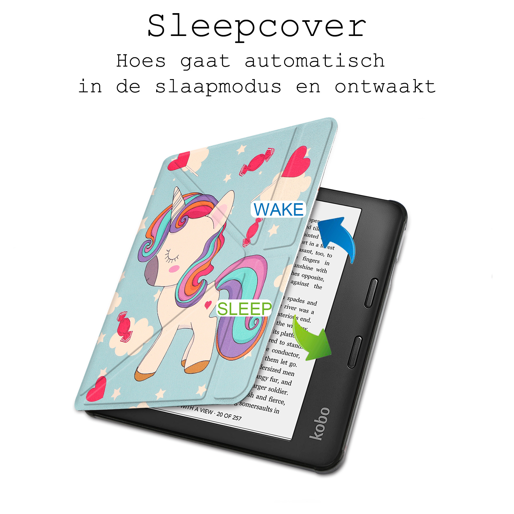 BASEY. Hoes Geschikt voor Kobo Libra 2 Hoesje Bookcase Cover Hoes - Hoesje Geschikt voor Kobo Libra 2 Hoes Cover Case - Eenhoorn