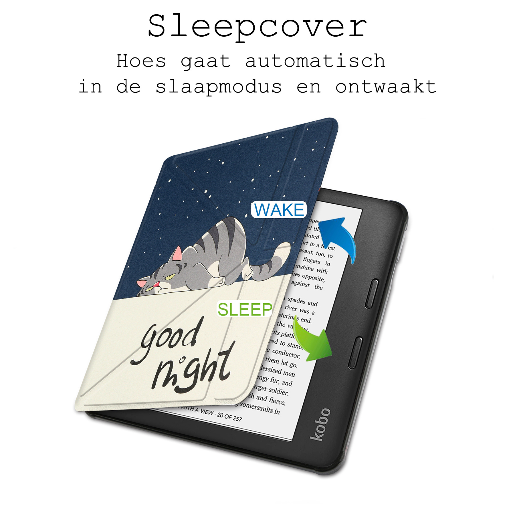 BASEY. Hoes Geschikt voor Kobo Libra 2 Hoesje Bookcase Cover Hoes - Hoesje Geschikt voor Kobo Libra 2 Hoes Cover Case - Kat