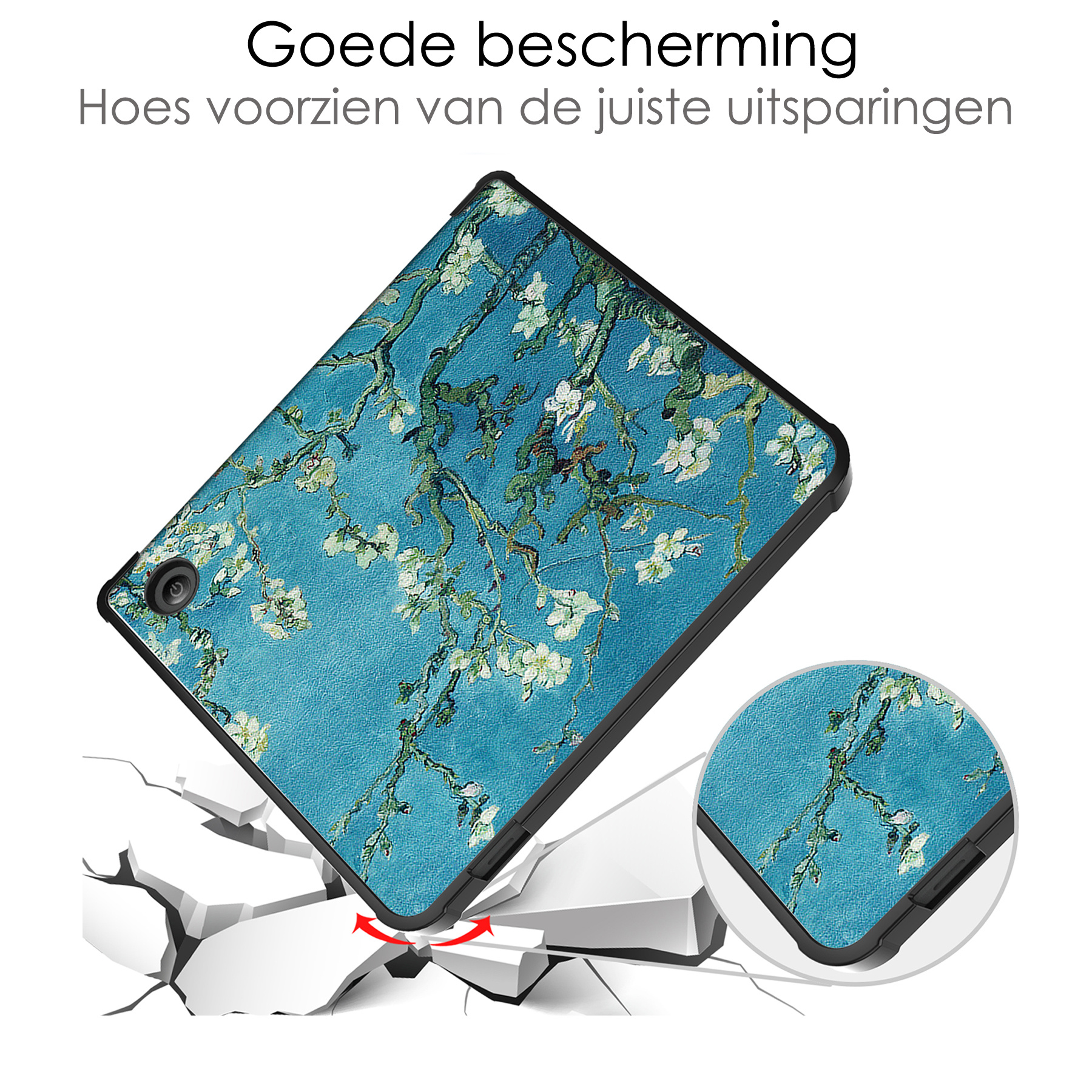 NoXx Hoes Geschikt voor Kobo Libra 2 Hoesje Bookcase Cover Book Case Hoes Sleepcover - Bloesem