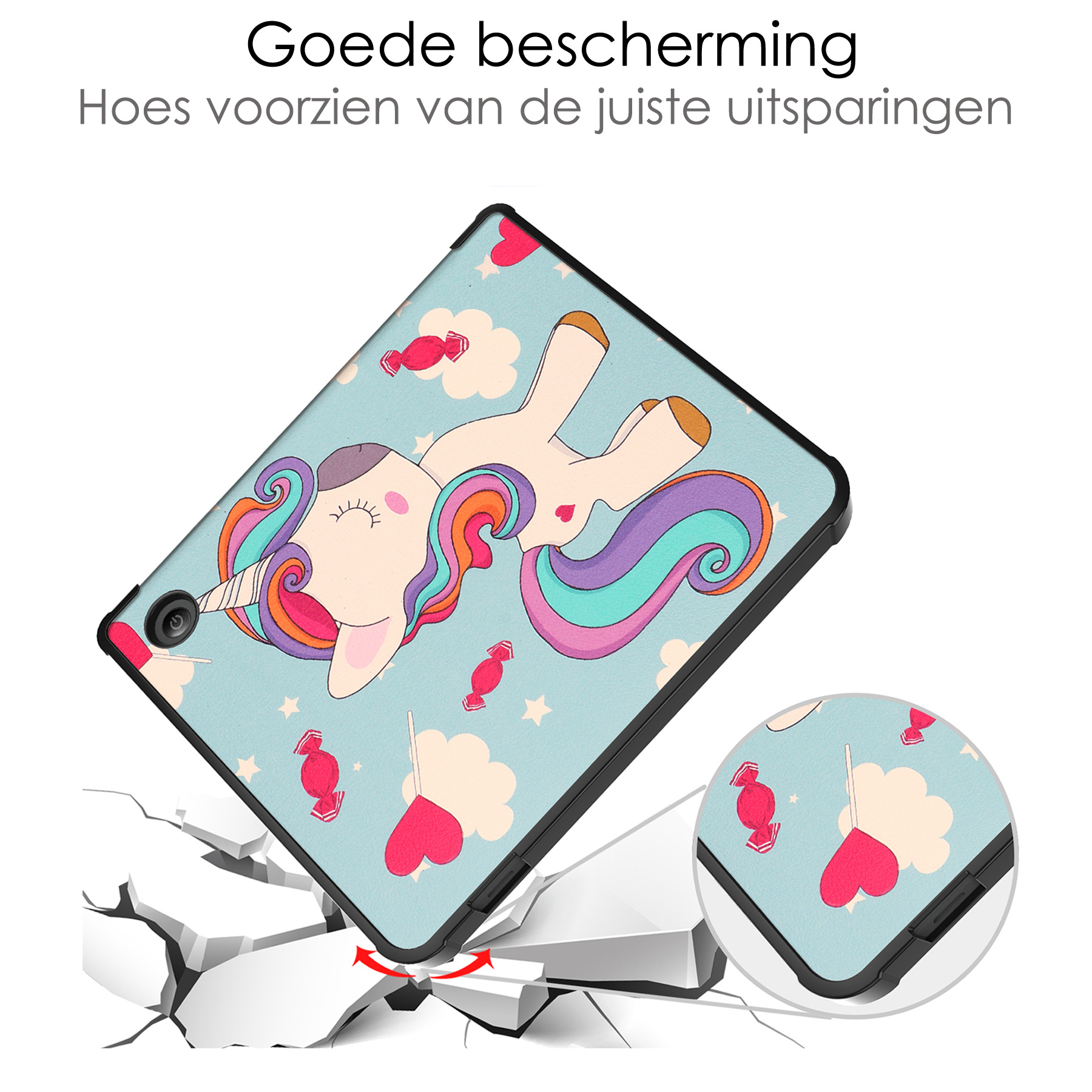 NoXx Hoes Geschikt voor Kobo Libra 2 Hoesje Bookcase Cover Book Case Hoes Sleepcover - Eenhoorn