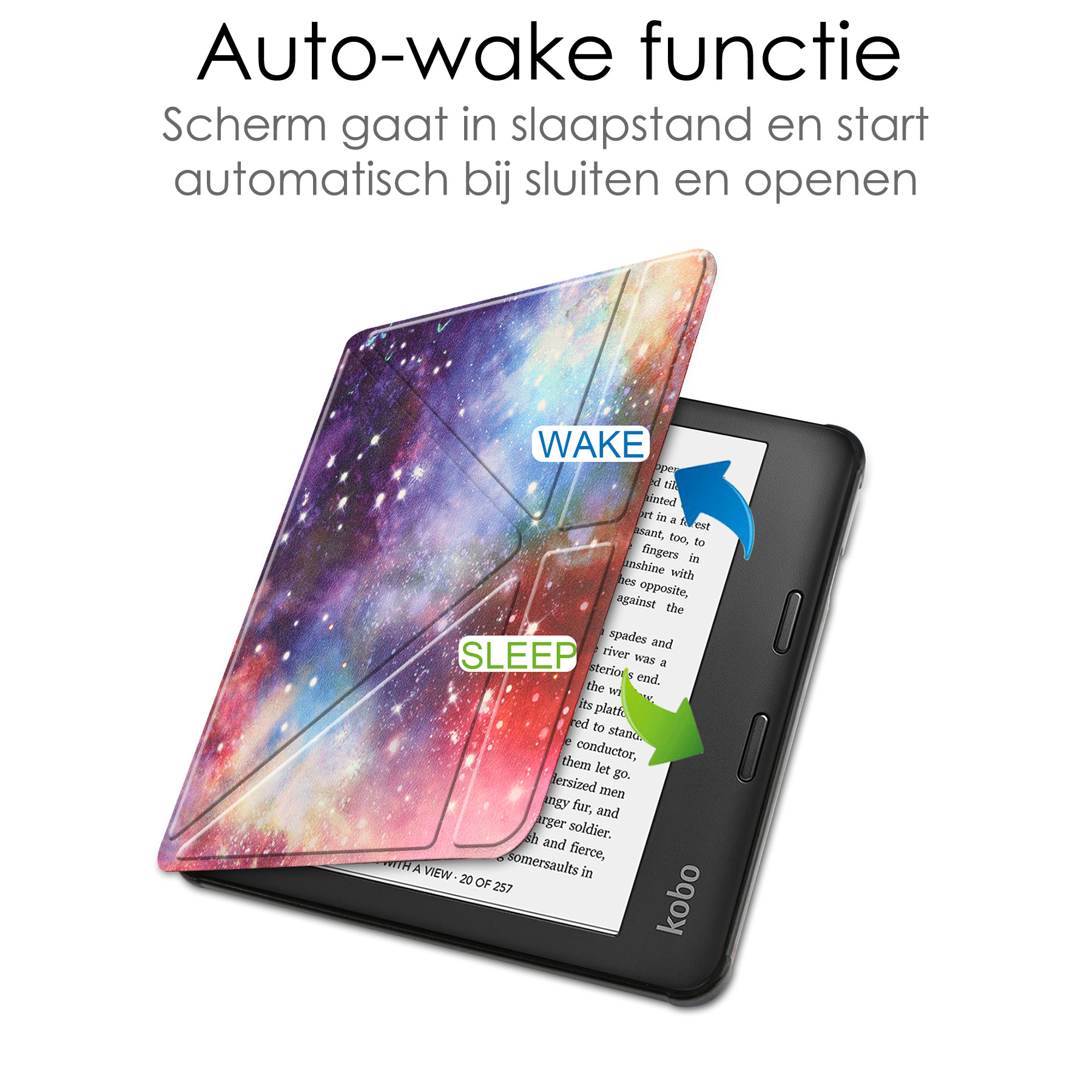NoXx Hoes Geschikt voor Kobo Libra 2 Hoesje Bookcase Cover Book Case Hoes Sleepcover - Galaxy