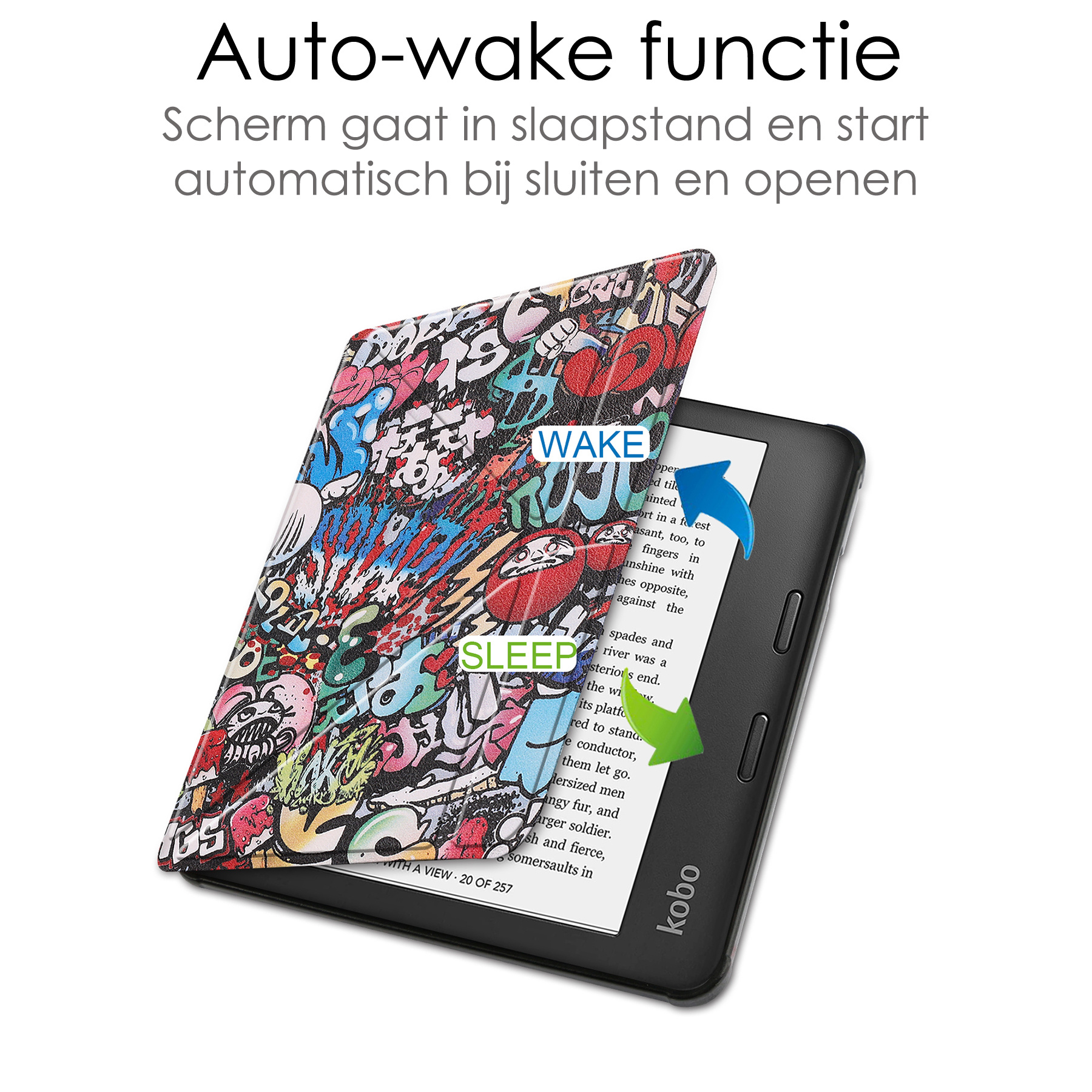 NoXx Hoes Geschikt voor Kobo Libra 2 Hoesje Bookcase Cover Book Case Hoes Sleepcover - Graffity