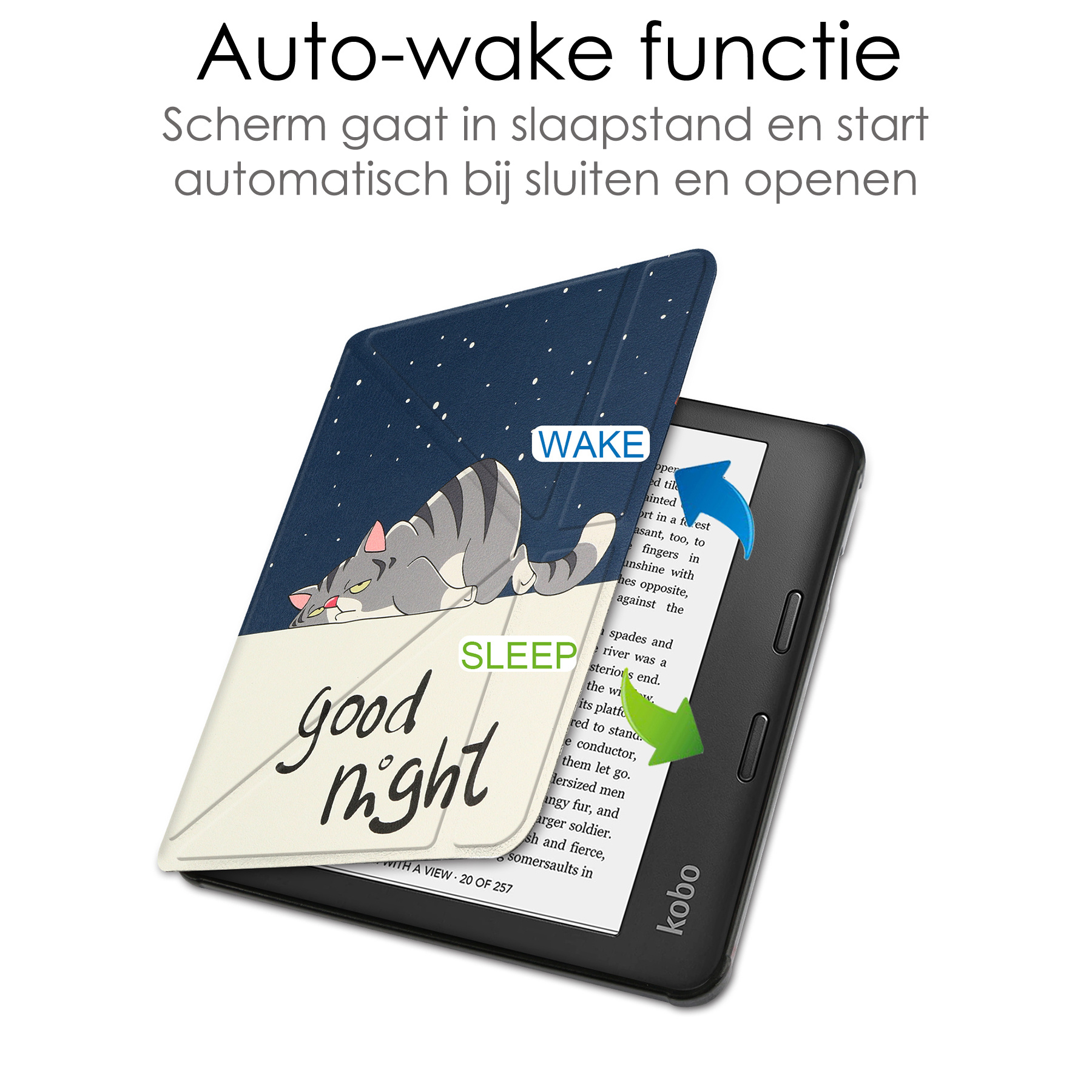 NoXx Hoes Geschikt voor Kobo Libra 2 Hoesje Bookcase Cover Book Case Hoes Sleepcover - Kat