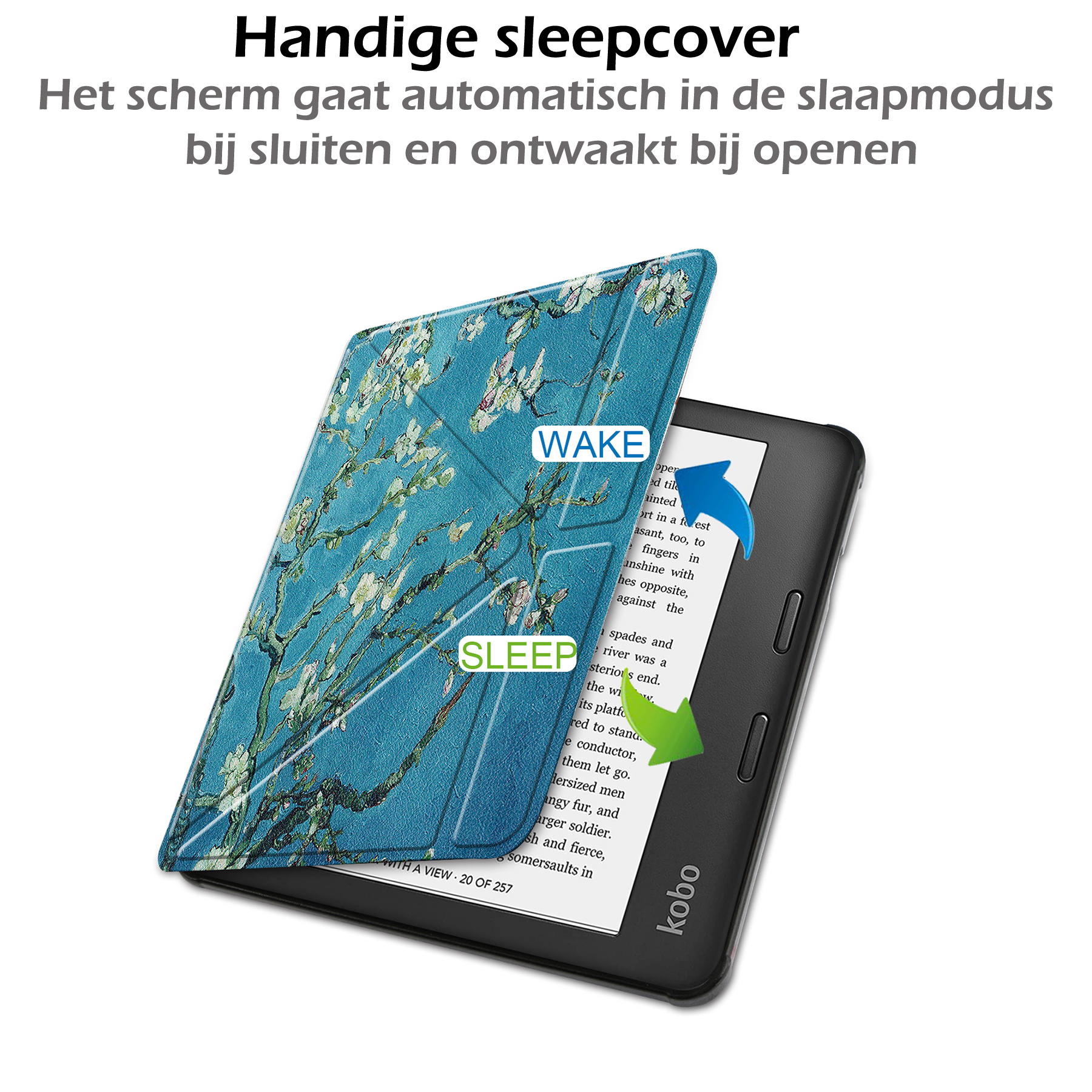 Nomfy Hoesje Geschikt voor Kobo Libra 2 Hoes Book Case - Hoes Geschikt voor Kobo Libra 2 Hoesje Book Cover - Bloesem