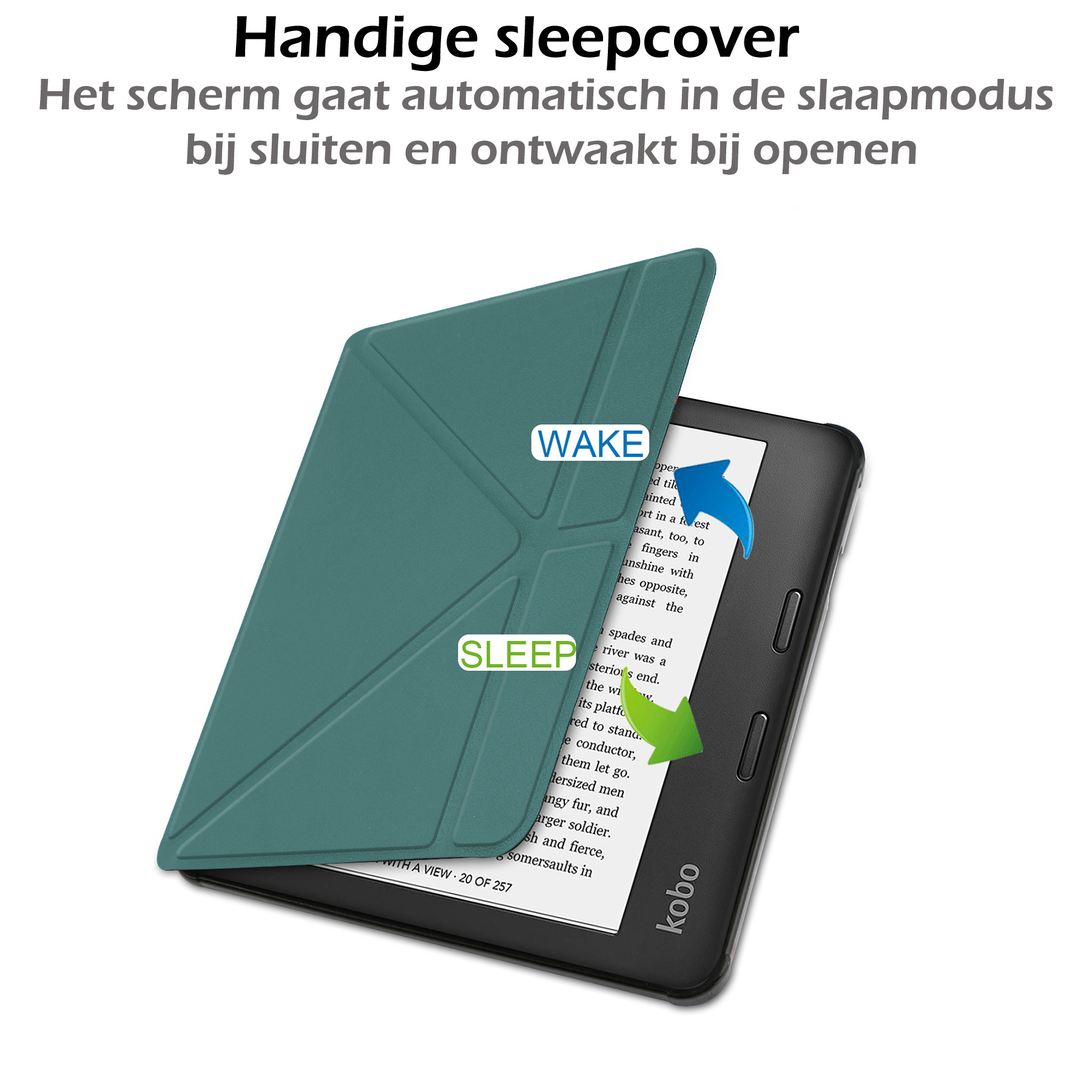 Nomfy Hoesje Geschikt voor Kobo Libra 2 Hoes Book Case - Hoes Geschikt voor Kobo Libra 2 Hoesje Book Cover - Donkergroen
