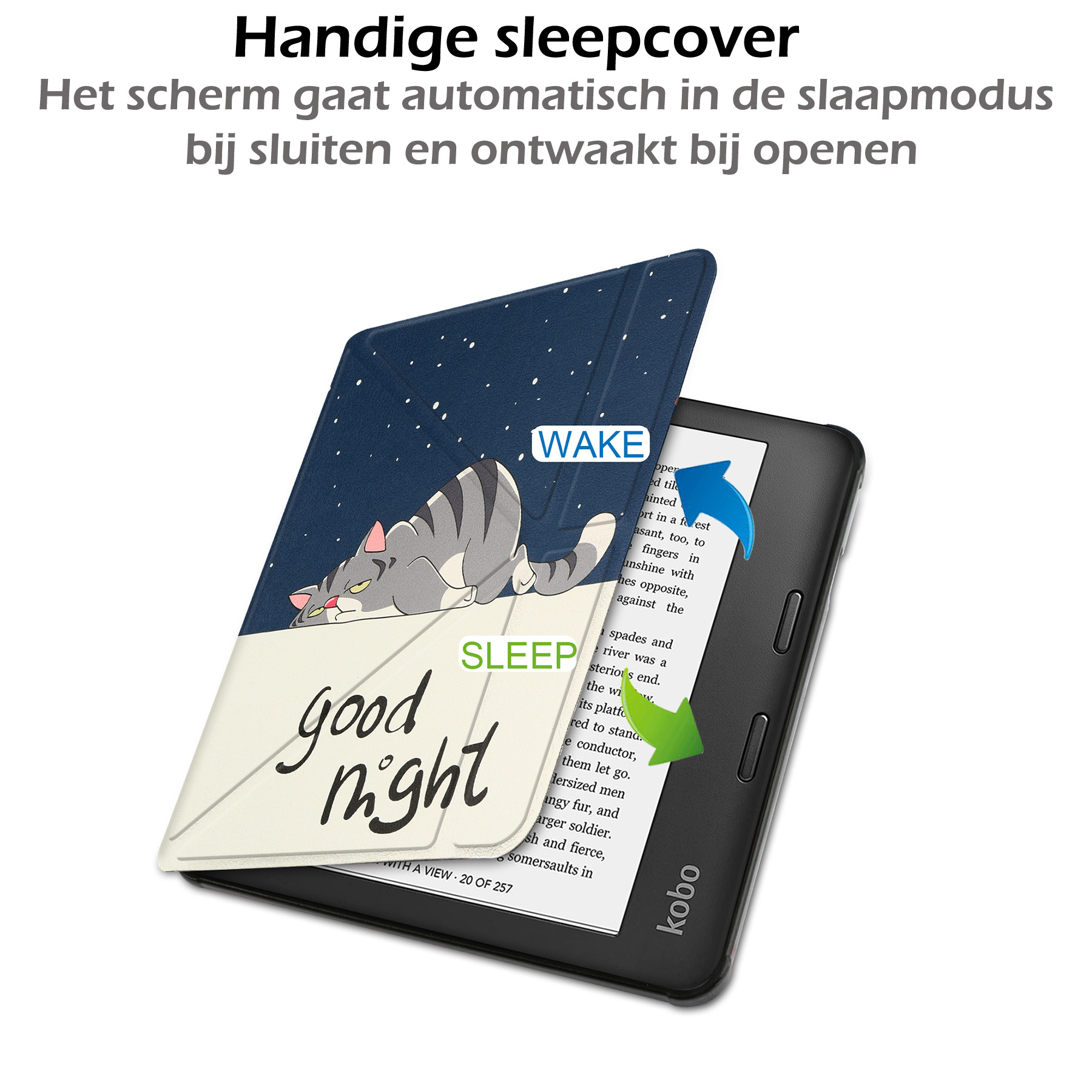 Nomfy Hoesje Geschikt voor Kobo Libra 2 Hoes Book Case - Hoes Geschikt voor Kobo Libra 2 Hoesje Book Cover - Kat