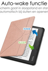 NoXx Hoes Geschikt voor Kobo Libra H2O Hoesje Bookcase Cover Book Case Hoes Sleepcover - Rosé Goud