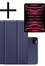 NoXx NoXx iPad Pro 12.9 inch (2022) Hoesje Met Apple Pencilhouder Met Screenprotector - Donkerblauw
