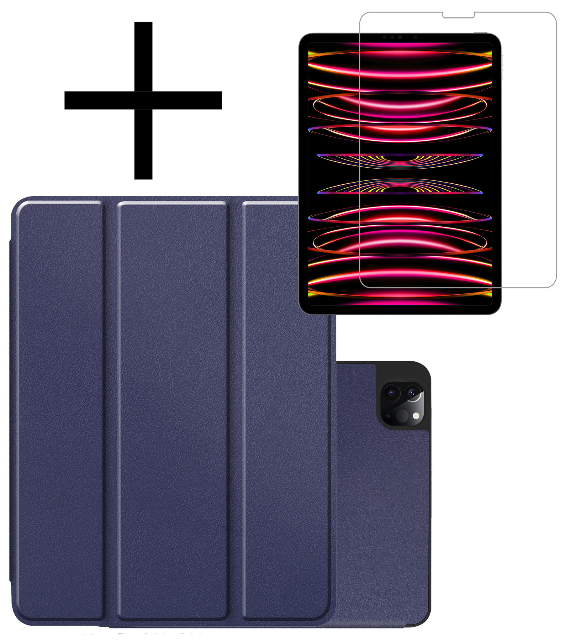 NoXx NoXx iPad Pro 12.9 inch (2022) Hoesje Met Apple Pencilhouder Met Screenprotector - Donkerblauw