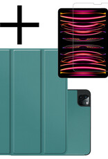 NoXx NoXx iPad Pro 12.9 inch (2022) Hoesje Met Apple Pencilhouder Met Screenprotector - Donkergroen