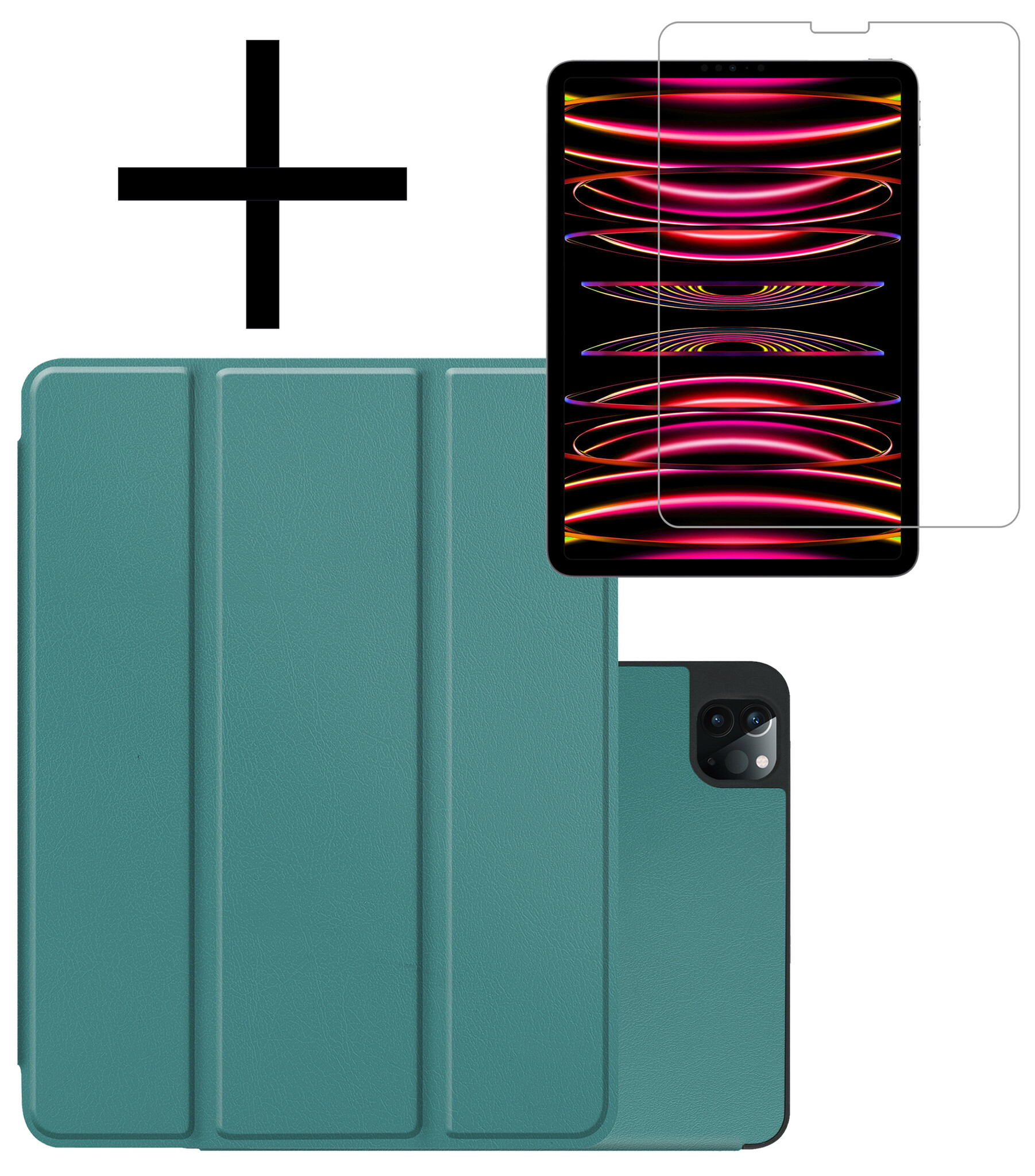 NoXx NoXx iPad Pro 12.9 inch (2022) Hoesje Met Apple Pencilhouder Met Screenprotector - Donkergroen